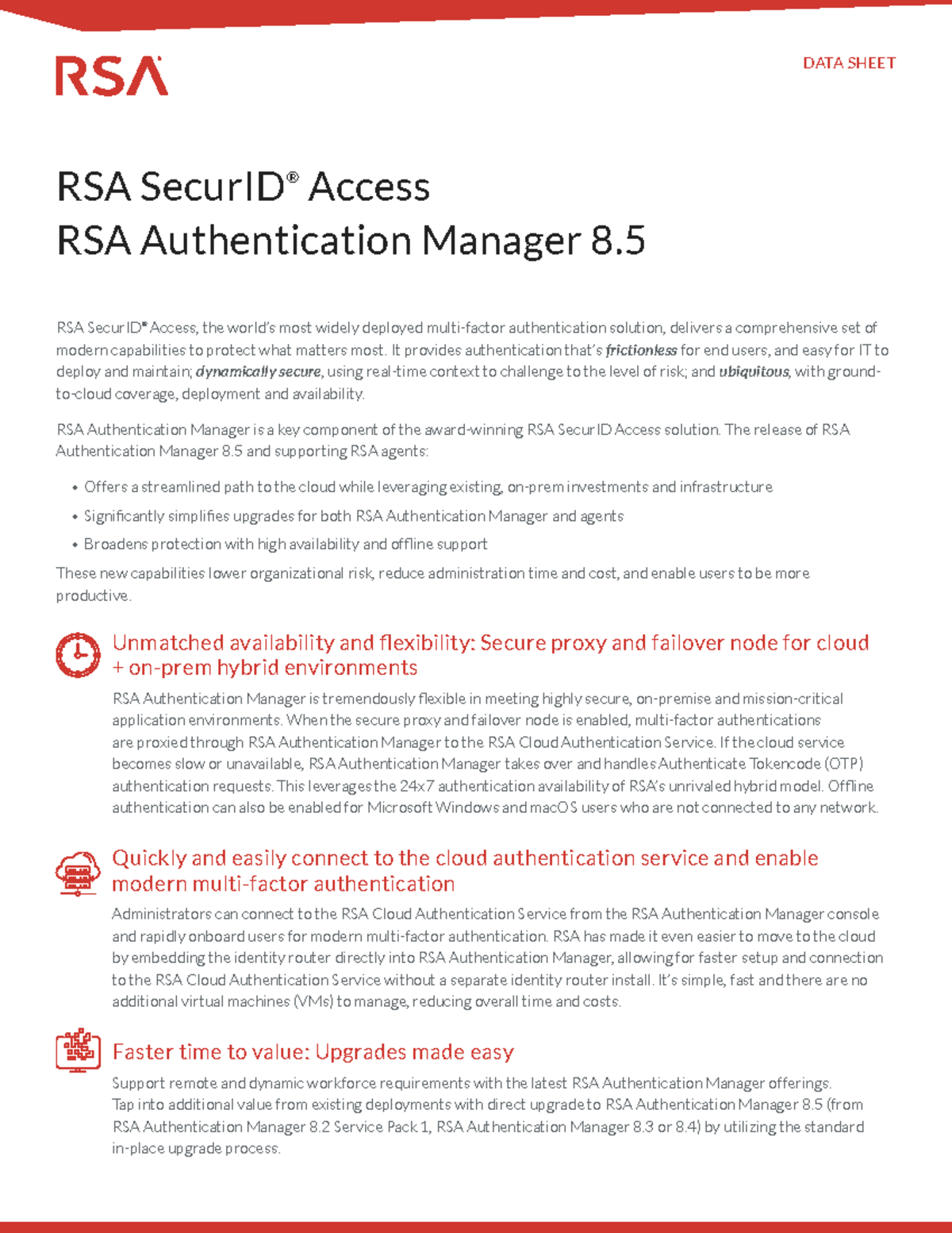 Data Sheet RSA Secur ID Access (RSA Authentication Manager 8 DATA