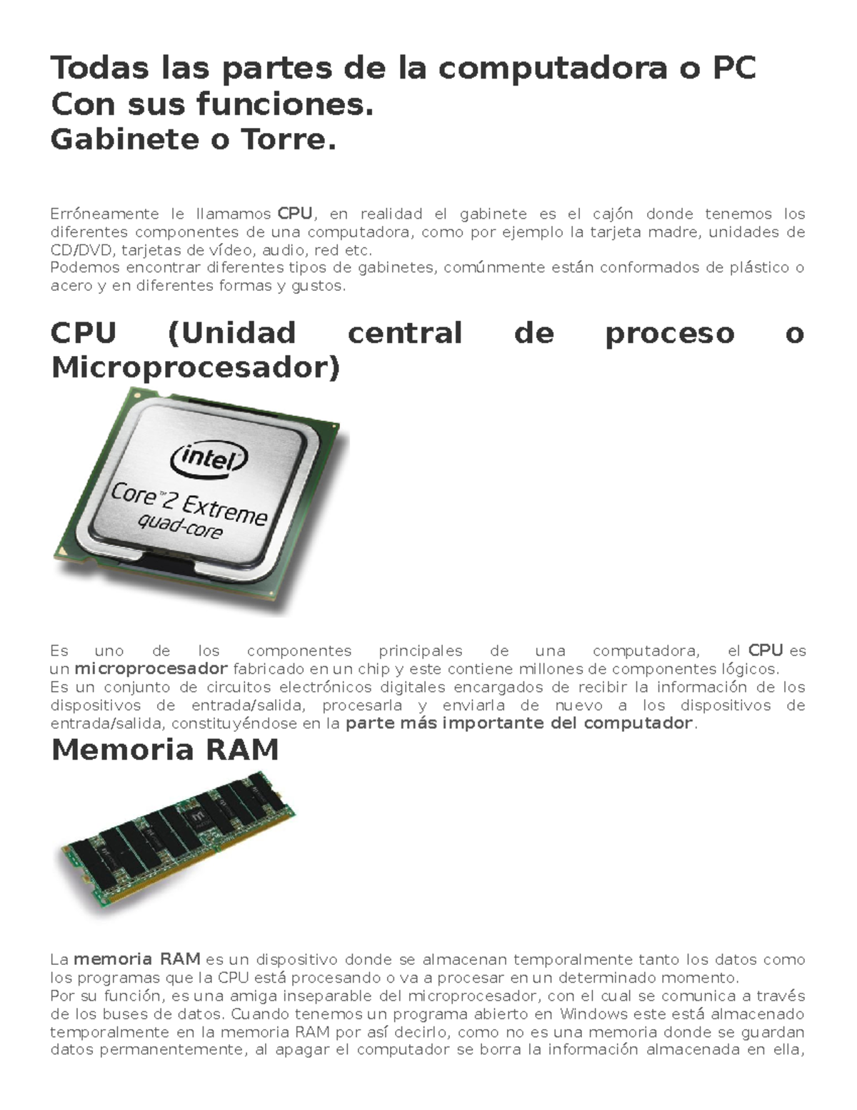 partes de la cpu de la computadora