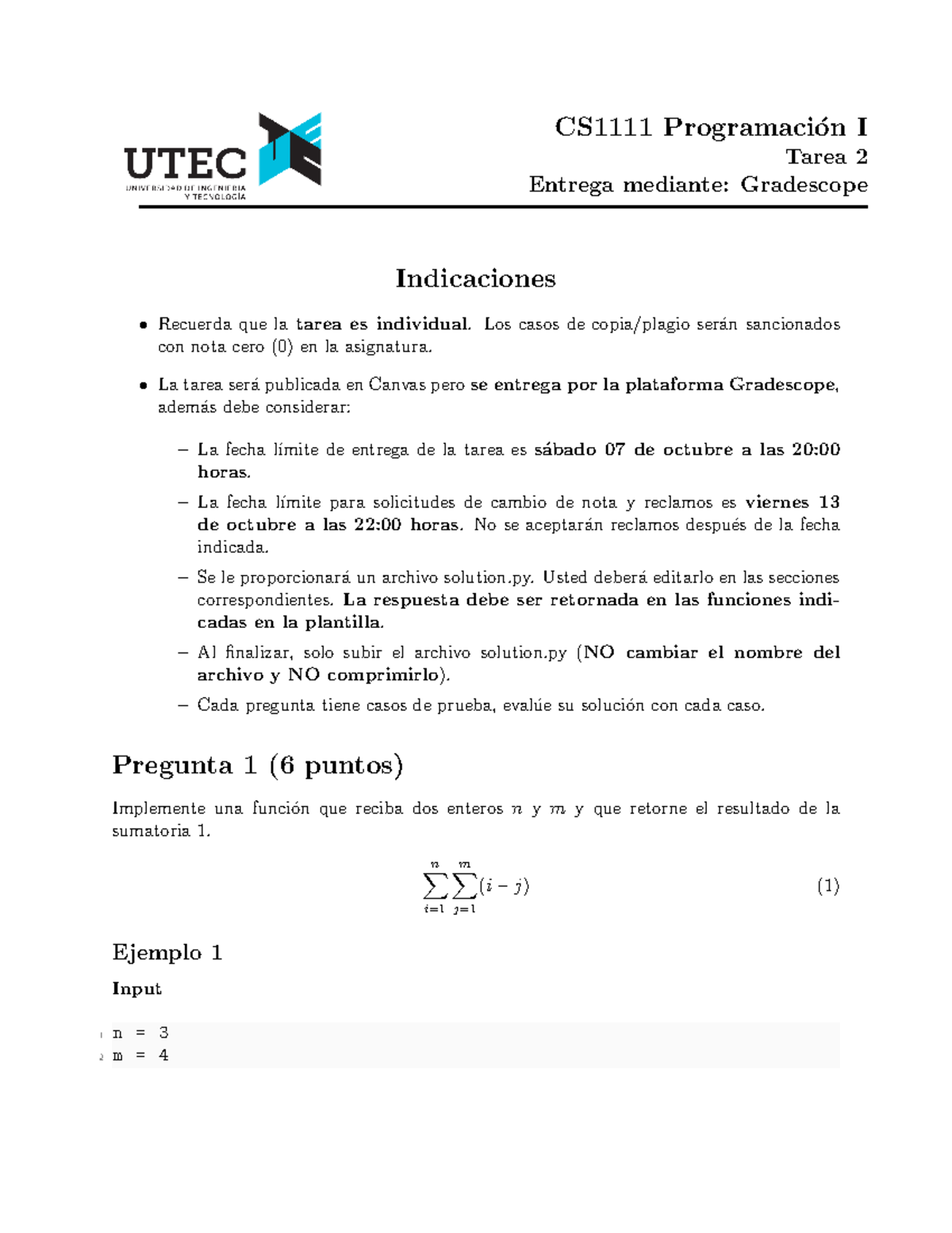 Programación 1 Tarea 2 2023 2 - CS1111 Programaci ́on I Tarea 2 Entrega ...
