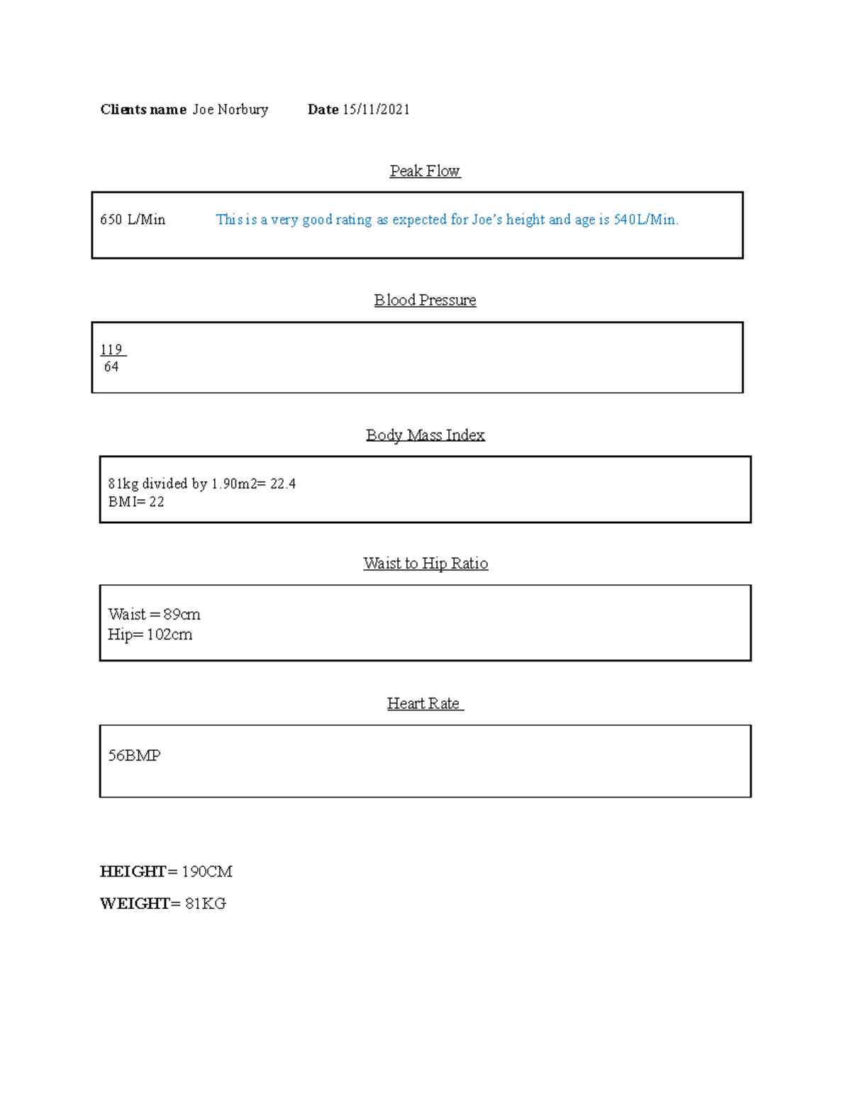 Assignment 2 Task 1 Distinction Example - Clients name Joe Norbury Date ...