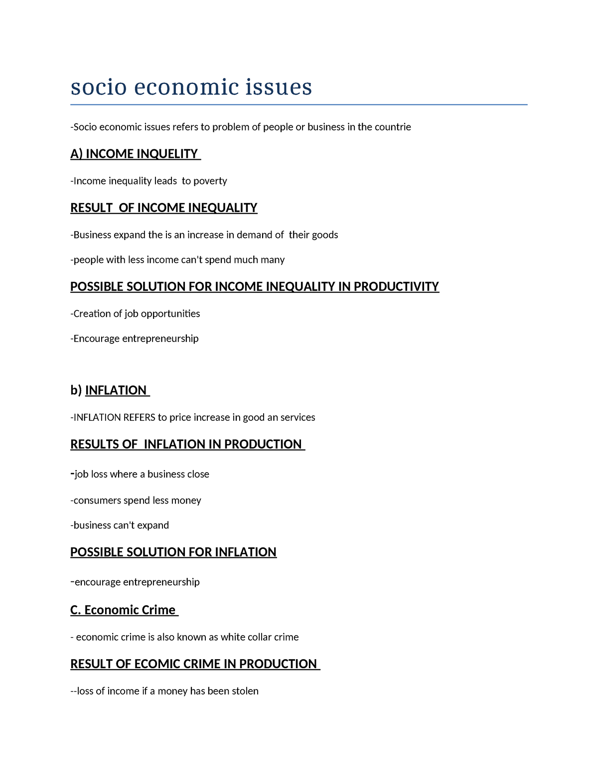 Socio economic issues - notes - socio economic issues -Socio economic ...