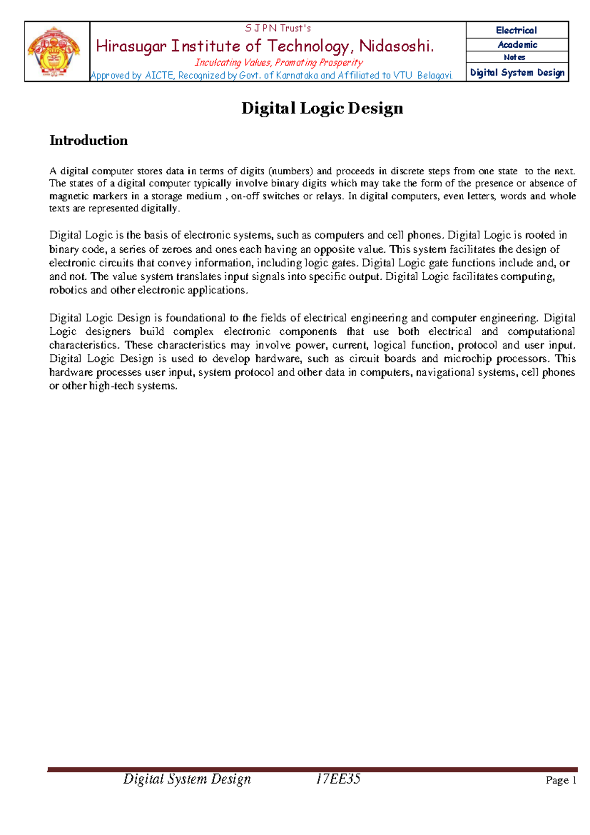 Digital system design digital lecture notes - Digital System Design ...