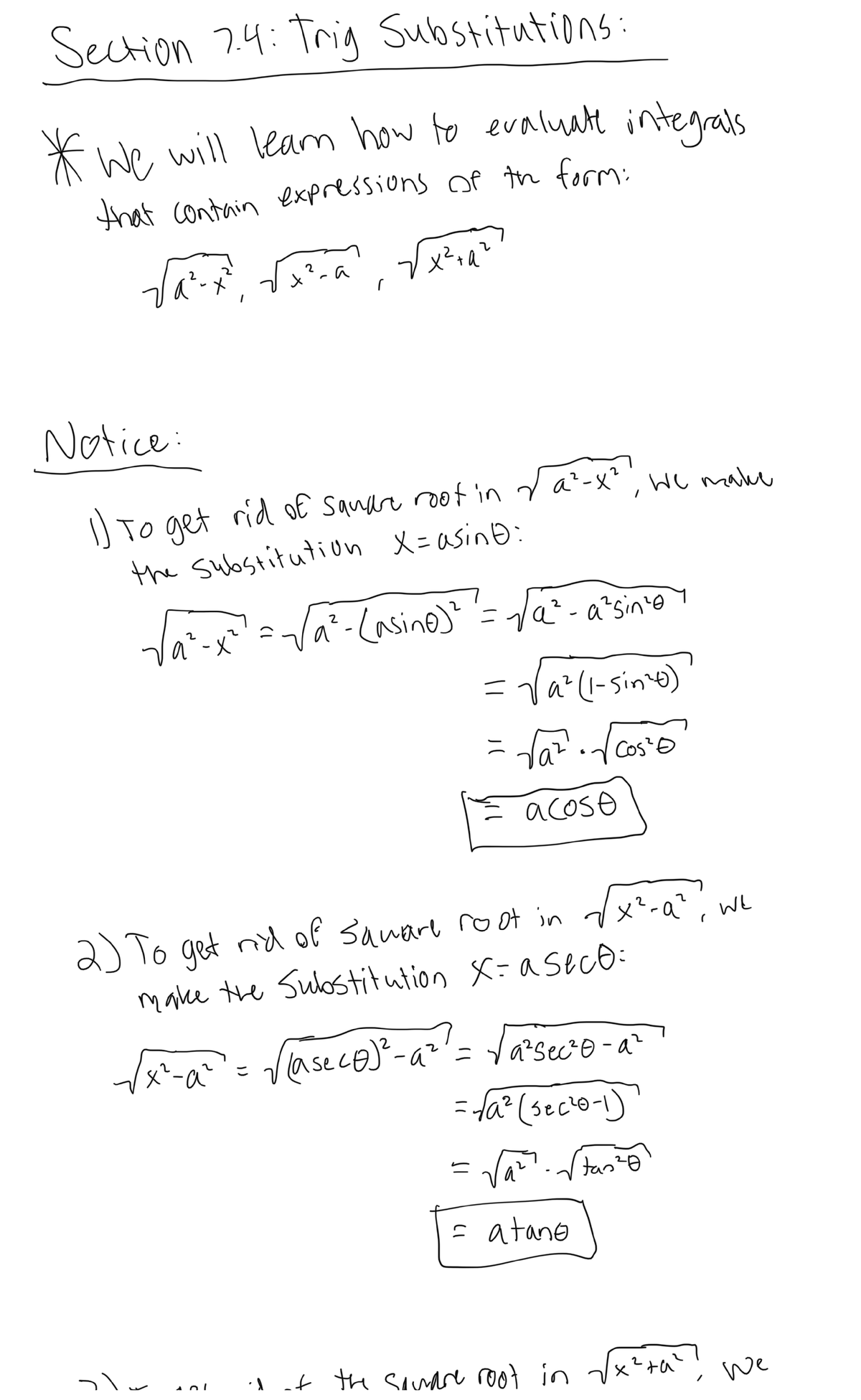 Section 7.4: Trig Substitutions - MATH 2323 - Studocu