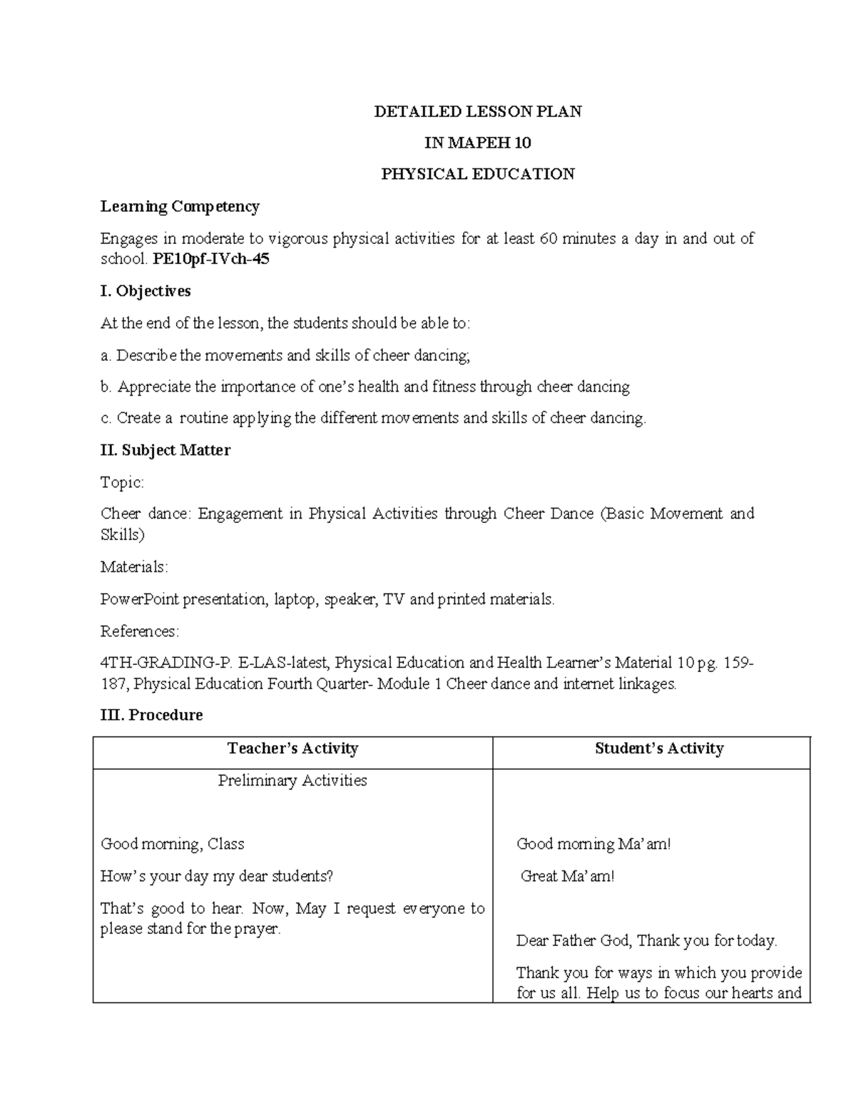 Finaldemo.DLP - notes - DETAILED LESSON PLAN IN MAPEH 10 PHYSICAL ...