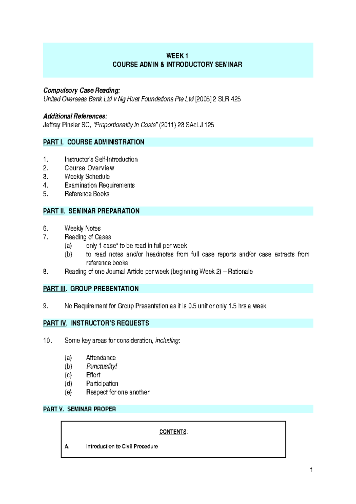 Week1 Notes for week 1 - WEEK 1 COURSE ADMIN & INTRODUCTORY SEMINAR ...