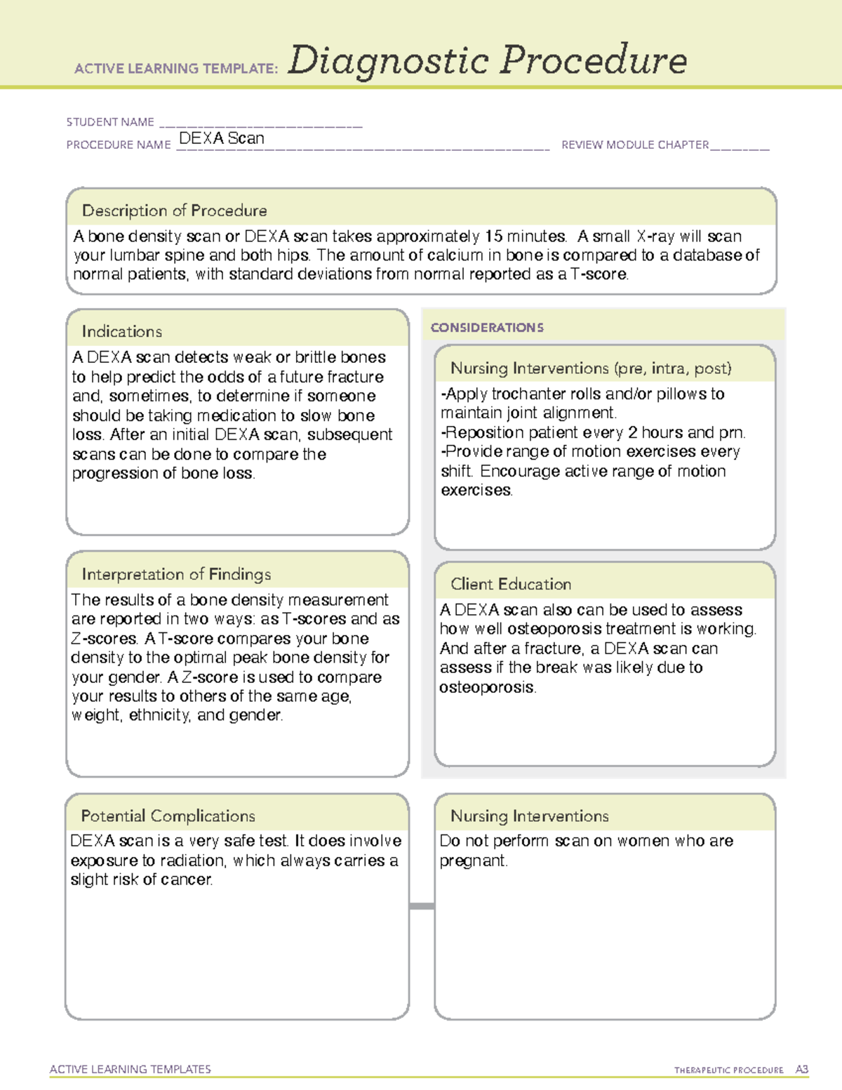 Diagnostic Procedure - Review notes and answers for quiz 1 NURS 306 ...