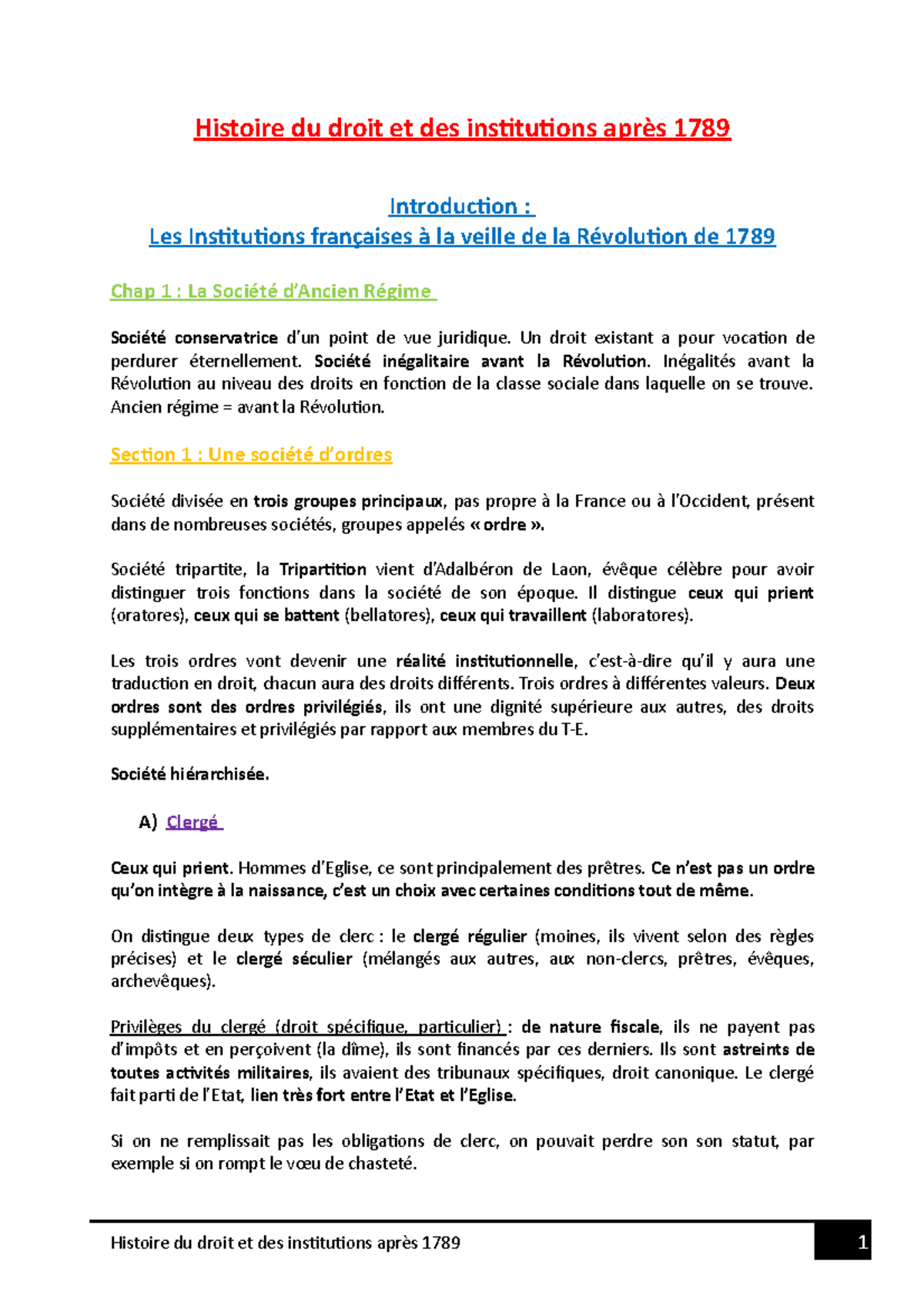 Histoire Des Institutions L1 Droit Fiches Pdf Histoire du droit et des institutions après 1789 - Histoire du droit et des  institutions après 1789 - Studocu