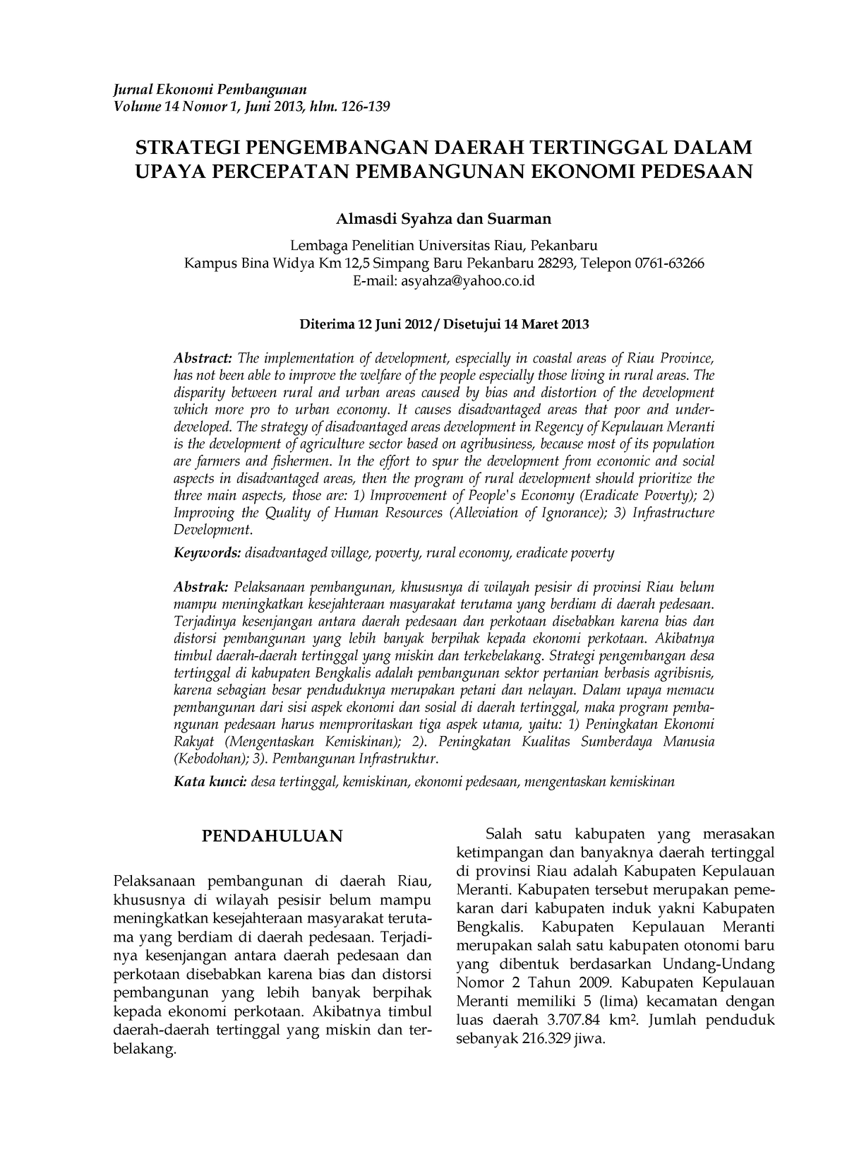 82444 ID Strategi Pengembangan Daerah Tertinggal - Jurnal Ekonomi ...