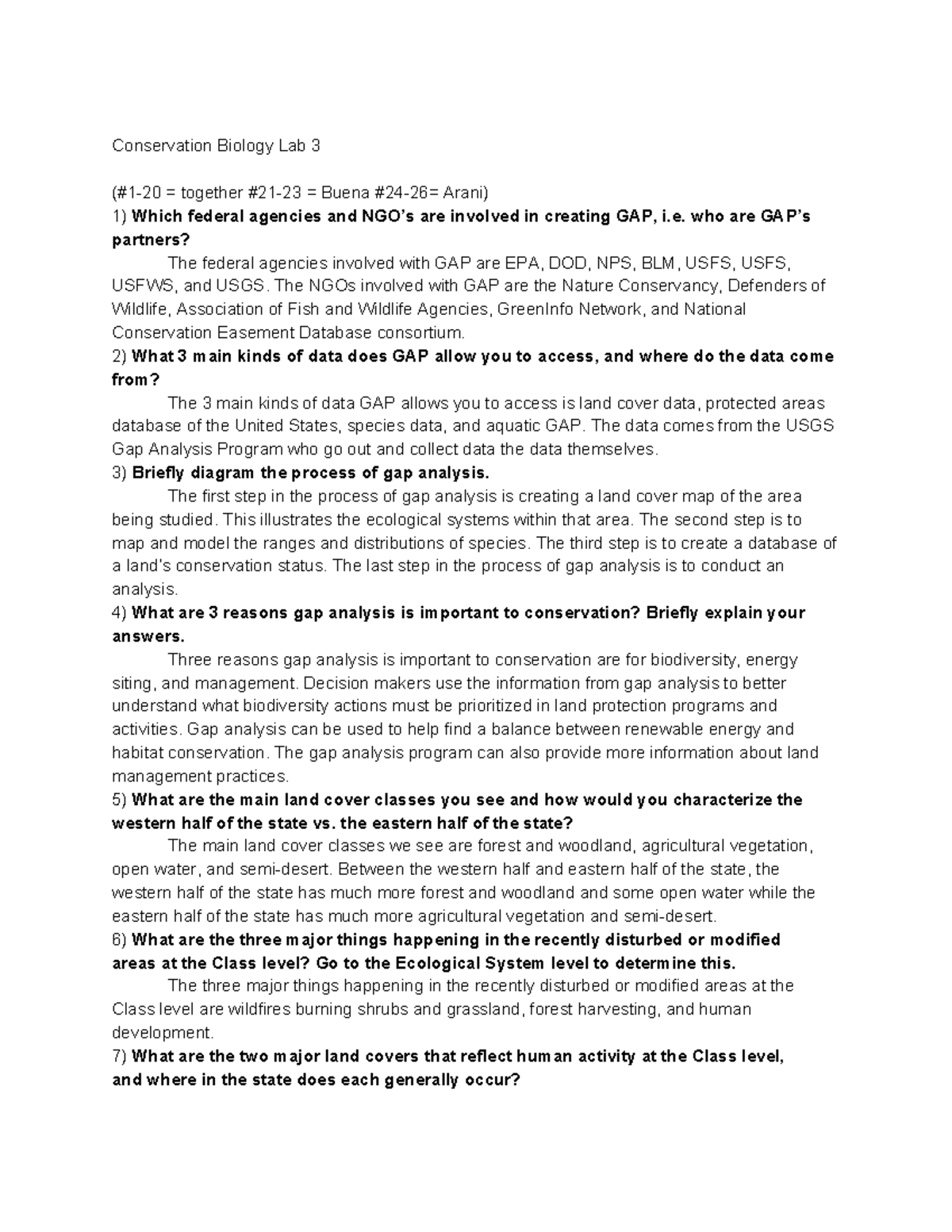 Cons Biol Lab 3 - Answers to the Conservation Biology Lab 3 questions ...