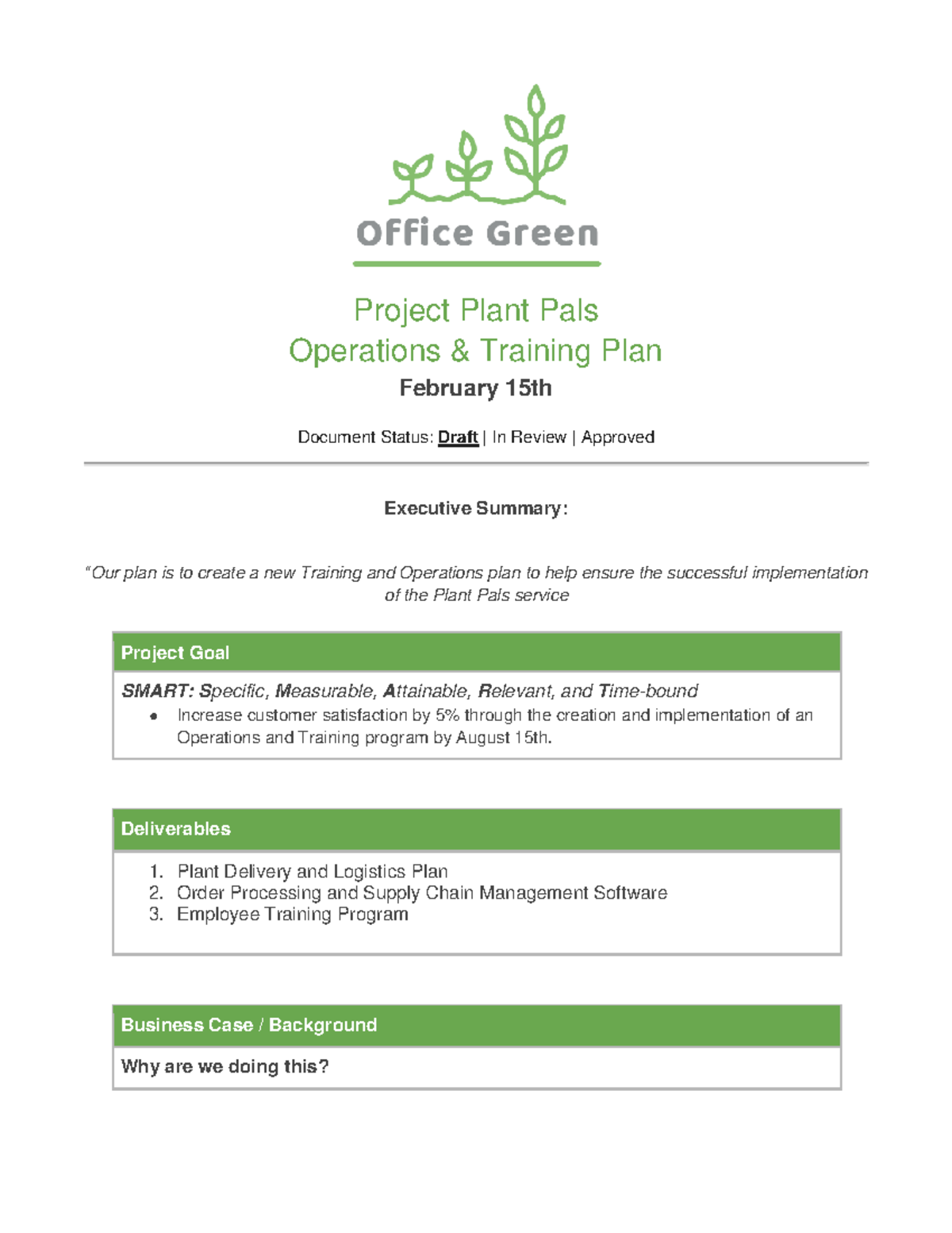 Project charter - pdf - Project Plant Pals Operations & Training Plan ...