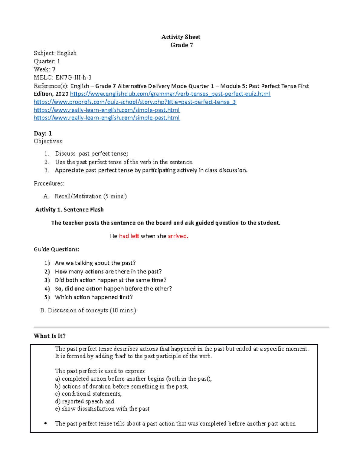 A Ctivity Sheeet WEEK 7 - lecture notes - Activity Sheet Grade 7 ...