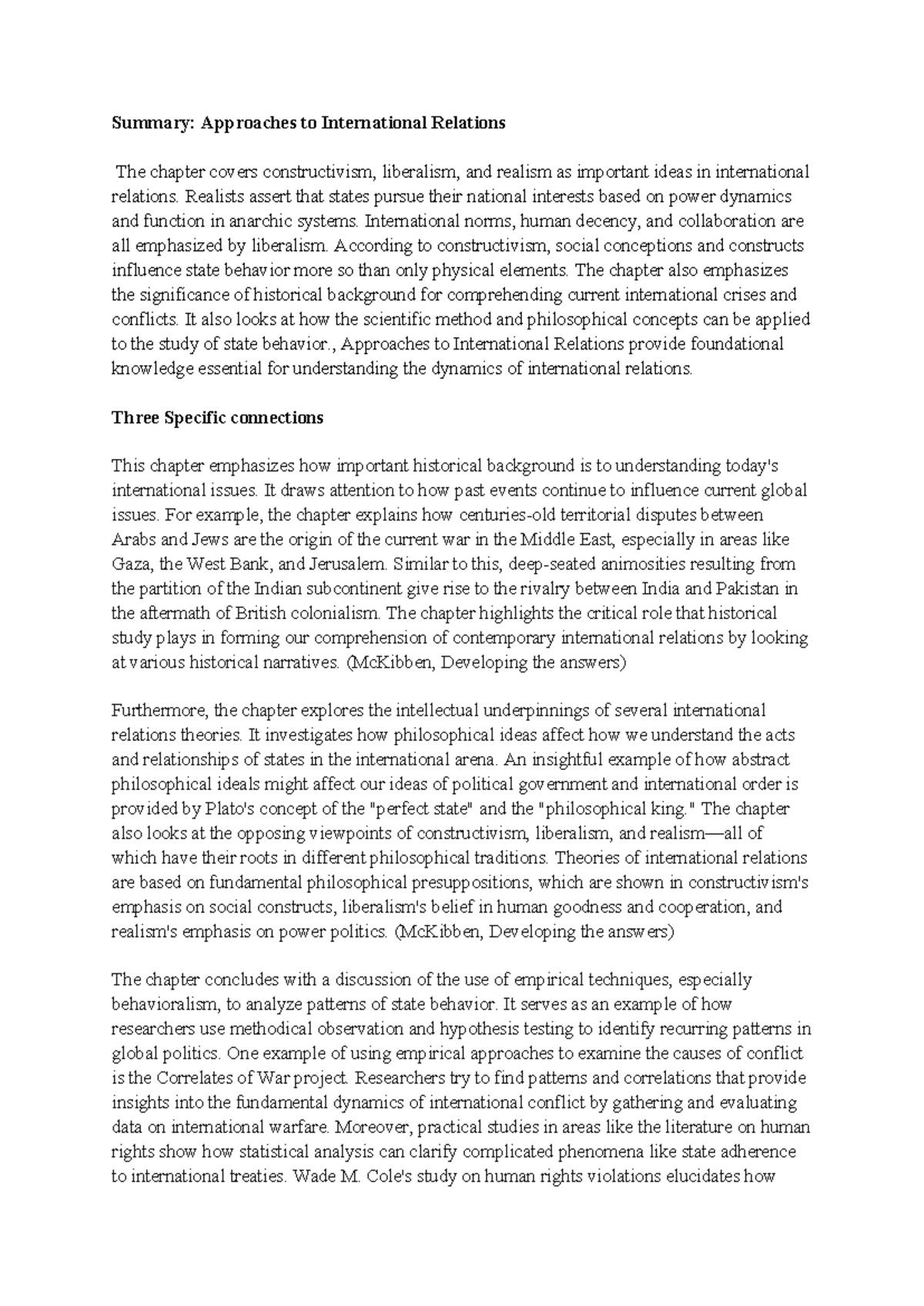 C&R 2 - International Relations chapter 1 - Summary: Approaches to ...