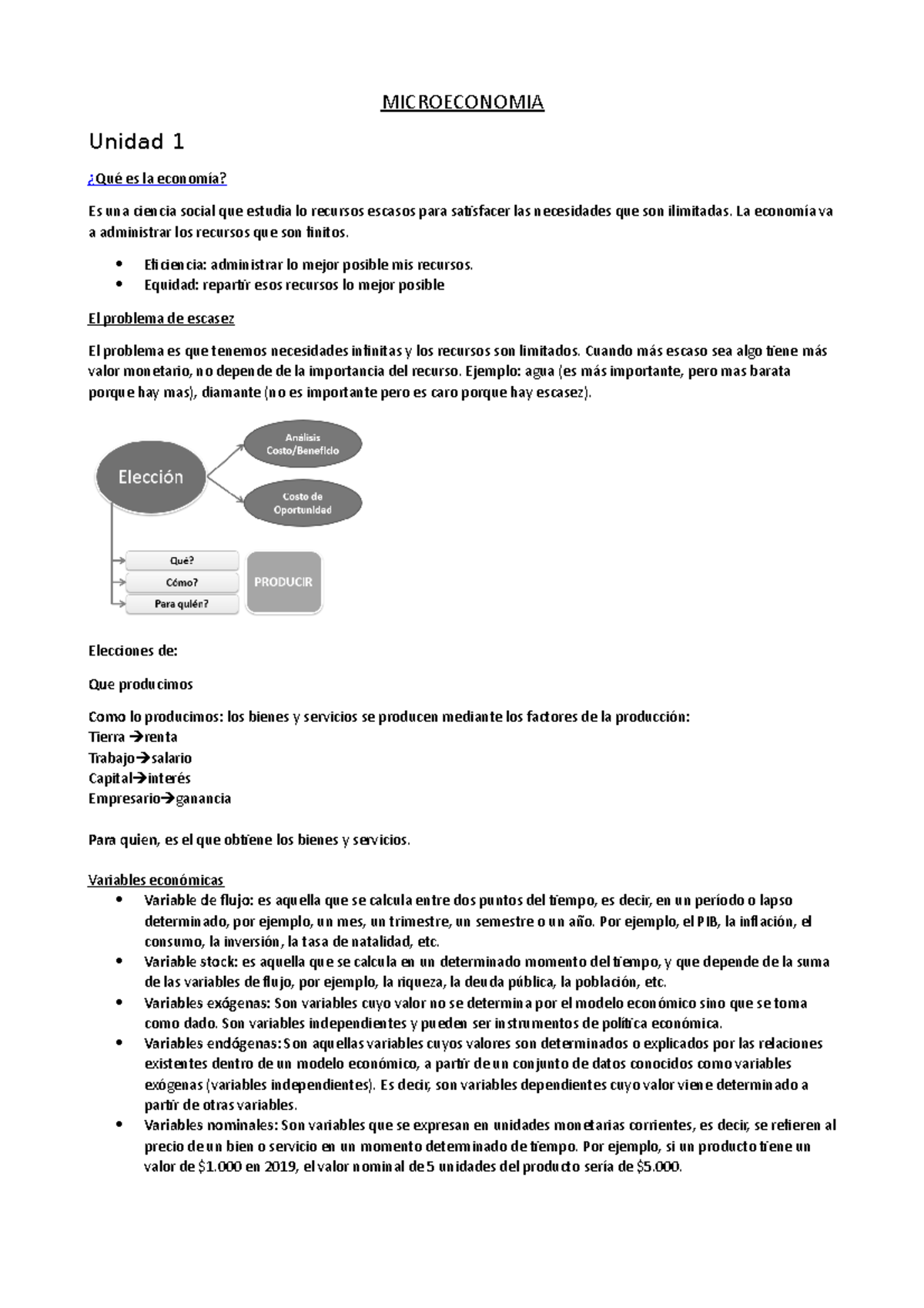 Resumen Primer Parcial - ####### MICROECONOMIA ####### Unidad 1 ¿ Qué ...