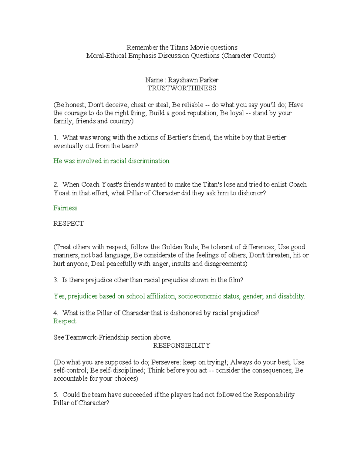 Remember the Titans Movie questions Remember the Titans Movie