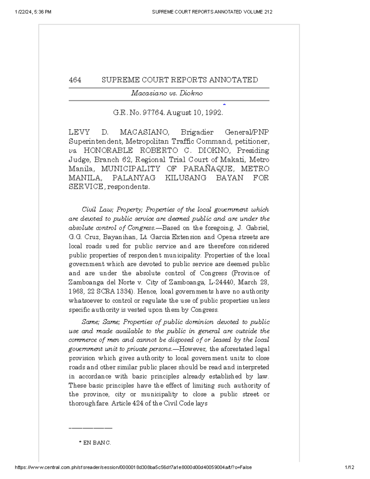 2. Macasiano vs. Diokno - 464 SUPREME COURT REPORTS ANNOTATED Macasiano ...