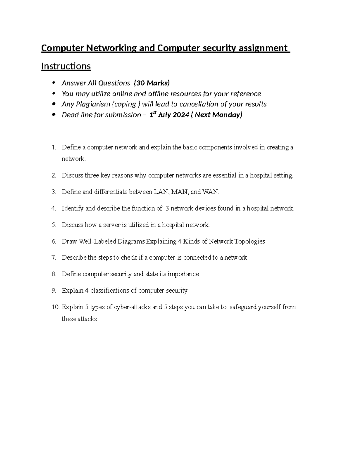 Digital Asignments - Computer Networking and Computer security ...