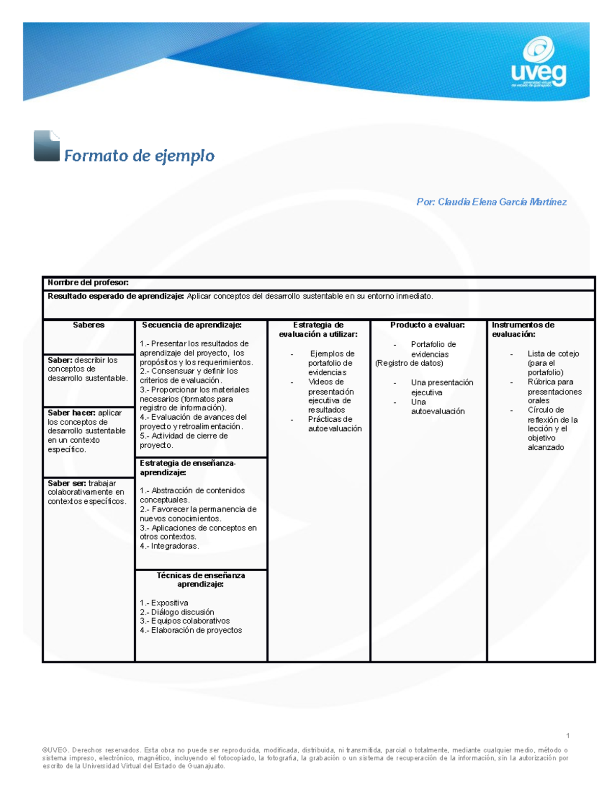 EAA EA4 Ejemplo - Formato de ejemplo Por: Claudia Elena García Martínez ...