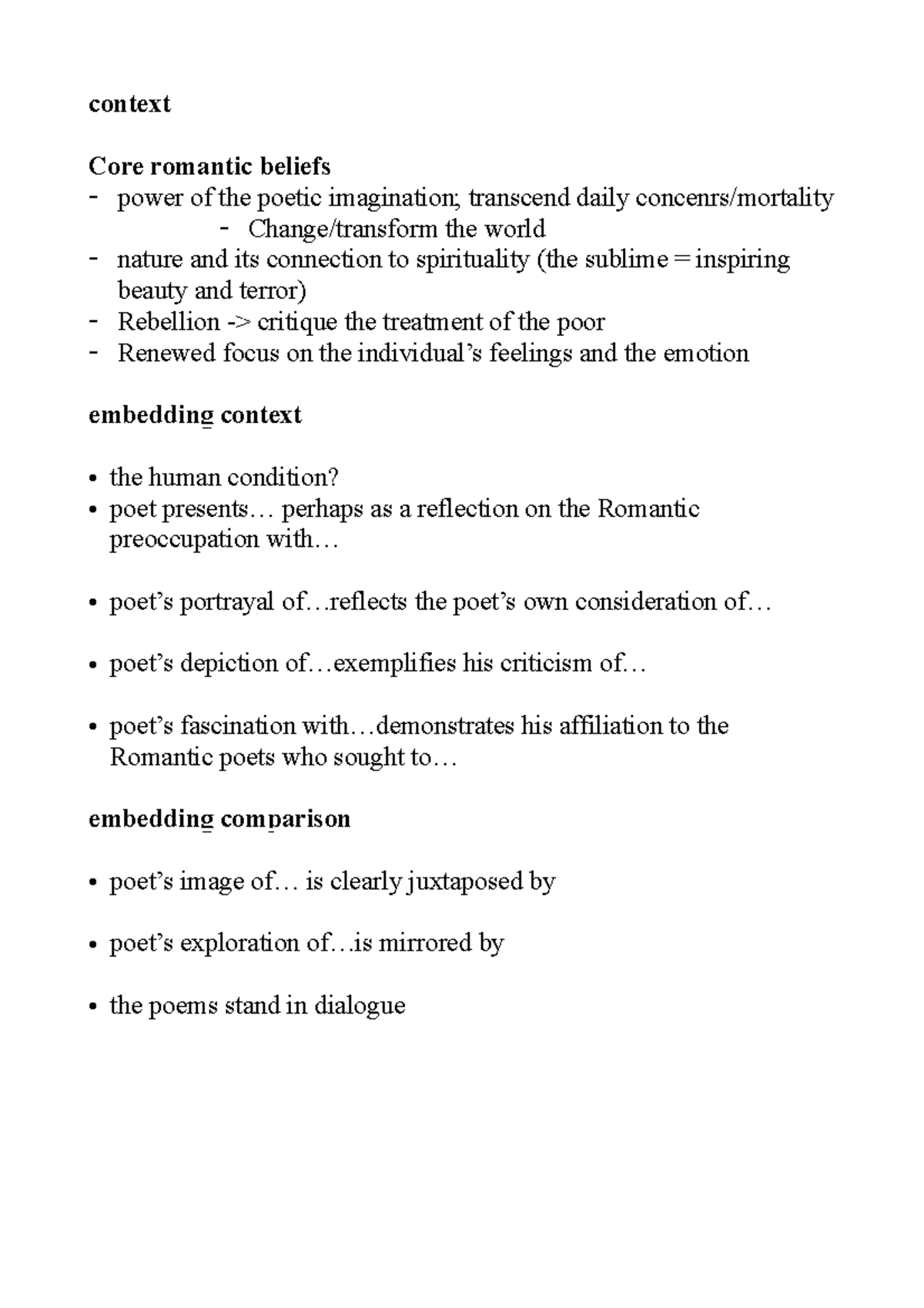 Romanticism - edexcel - context Core romantic beliefs - power of the ...