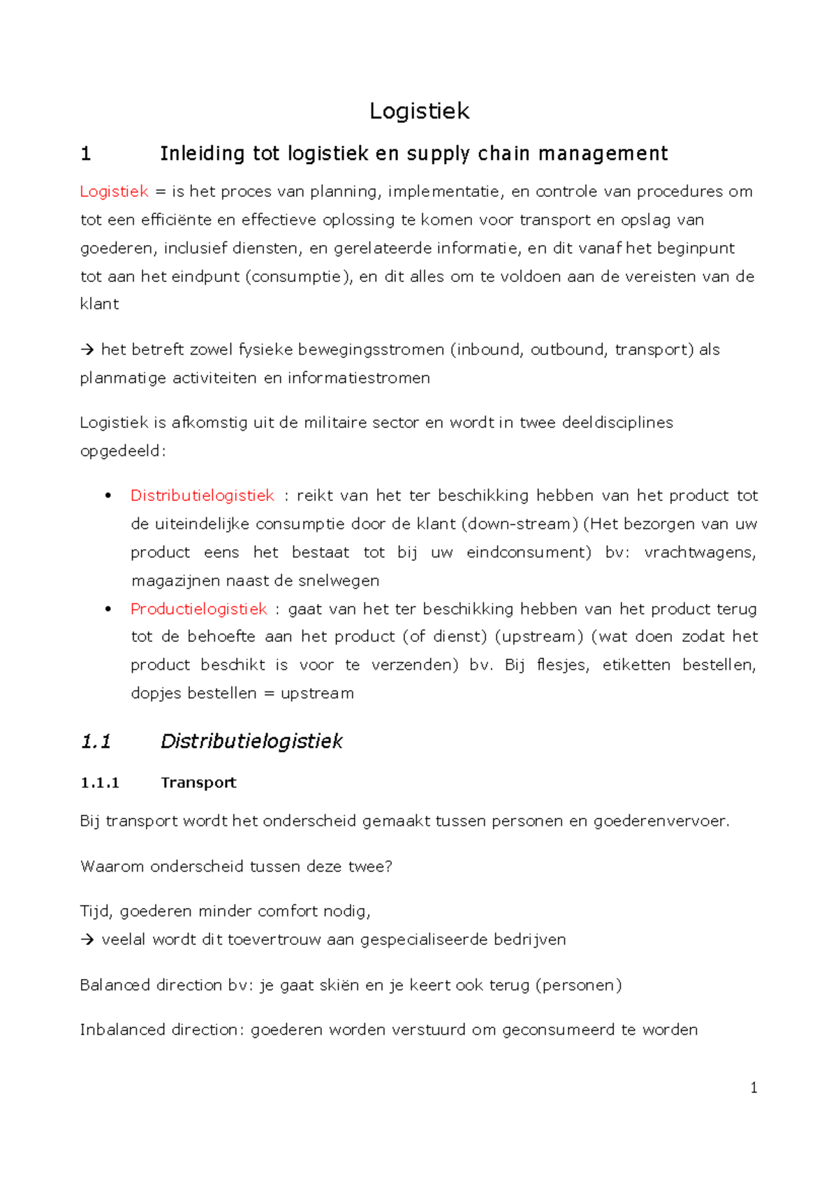 Logistiek Samenvatting - Logistiek 1 Inleiding Tot Logistiek En Supply ...