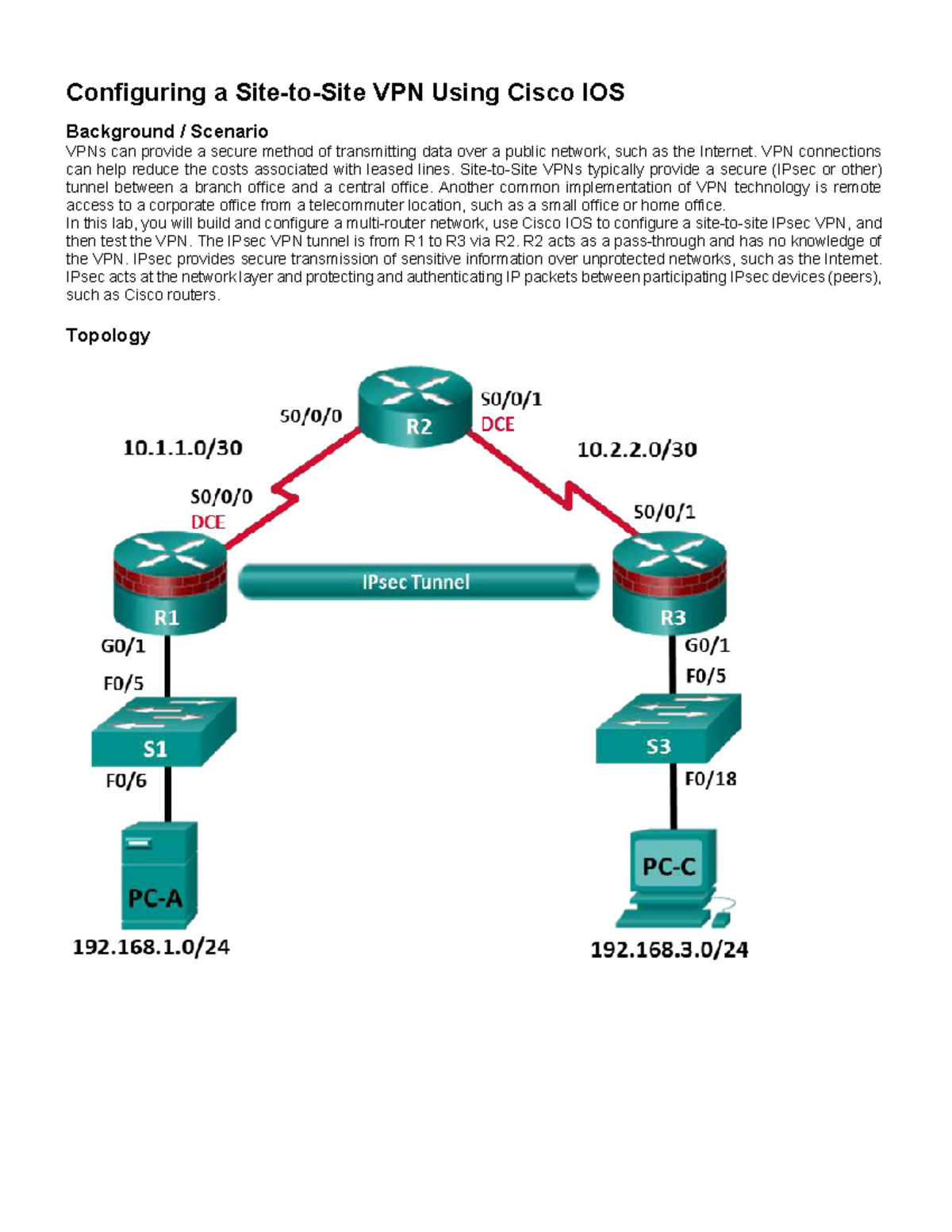 Configuring A Site To Site VPN-Class Activity - Configuring A Site-to ...