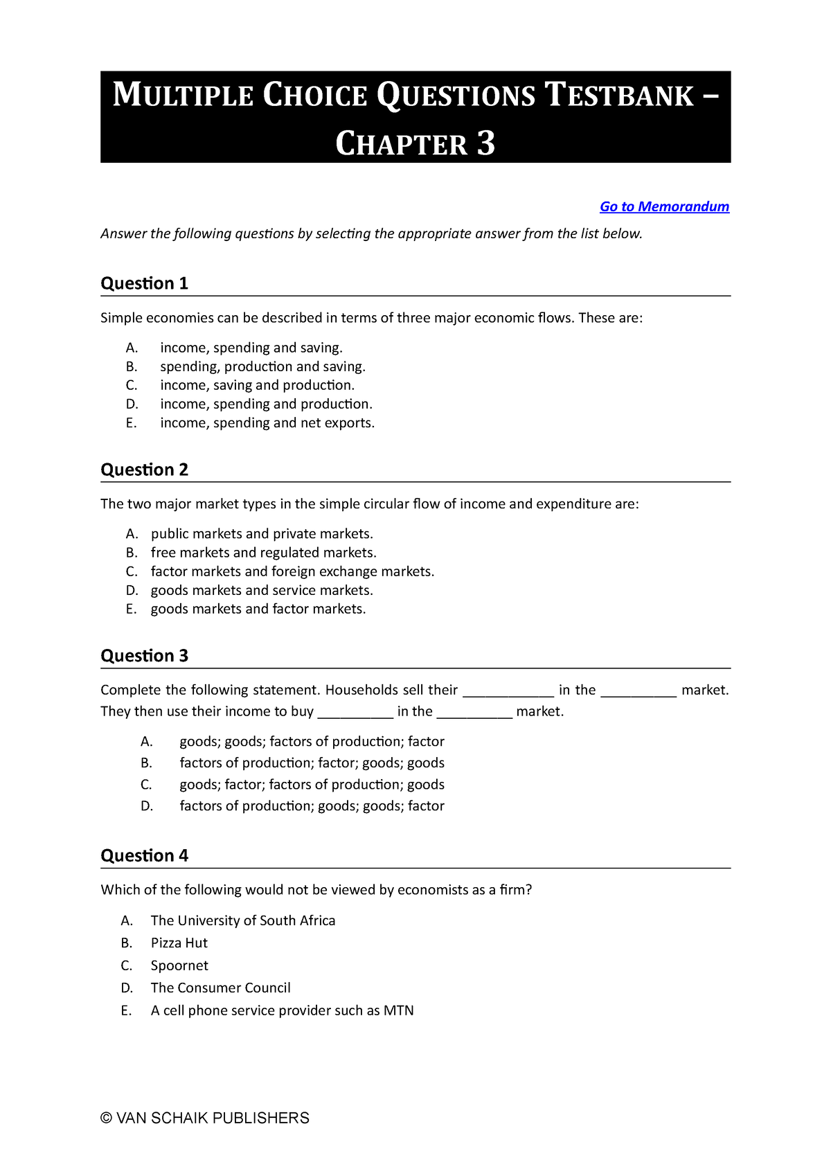 Economics 5 MCQ C3 - Tutorial Questions - MULTIPLE CHOICE QUESTIONS ...