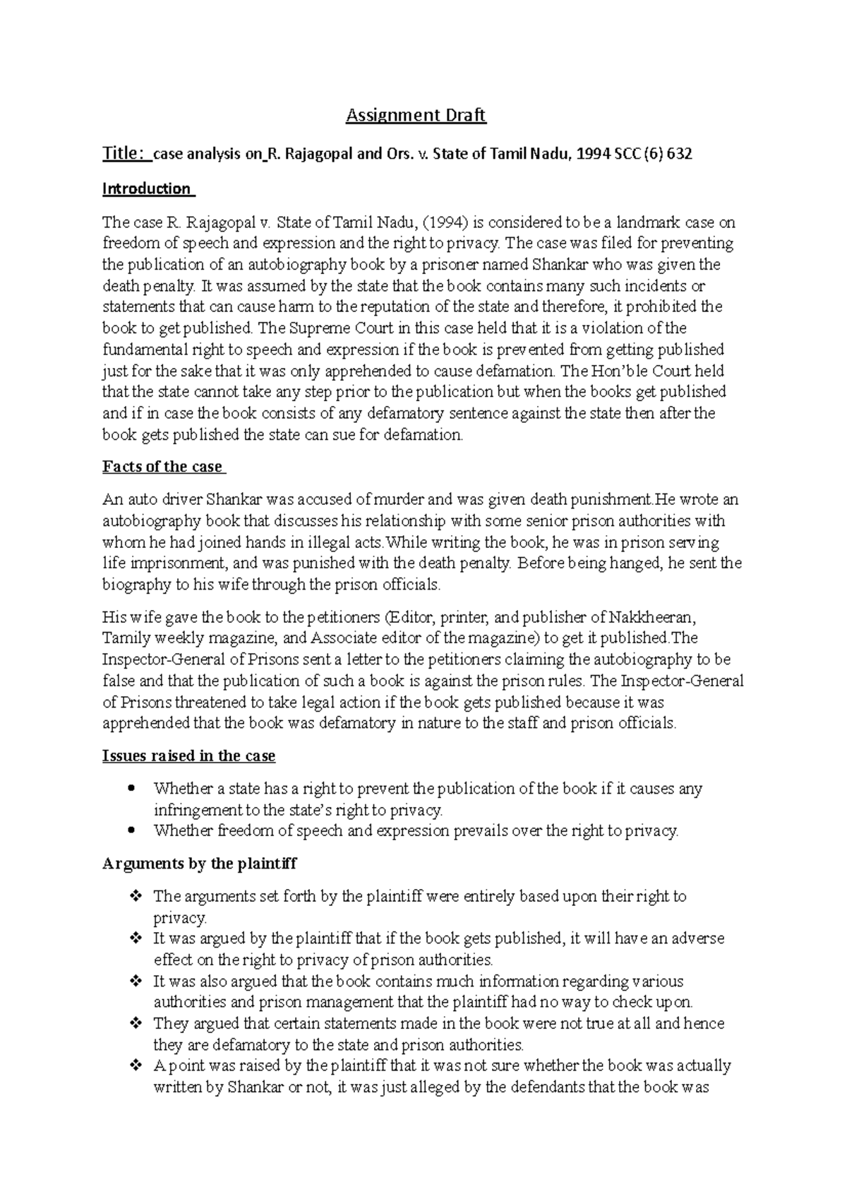 RTI draft Aiswarya - Assignment Draft Title: case analysis on R ...