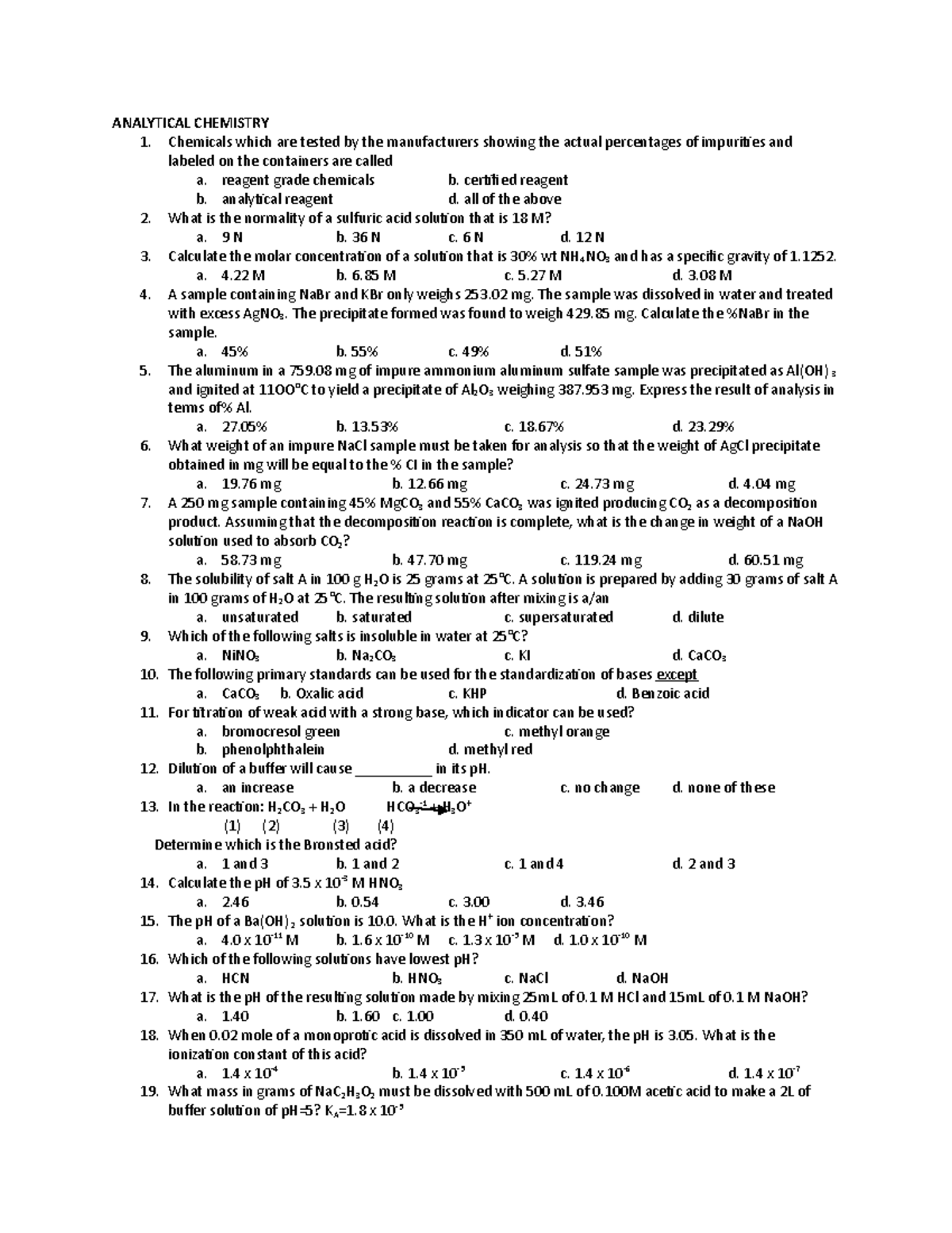 Analytical Chemistry - ANALYTICAL CHEMISTRY Chemicals which are tested ...