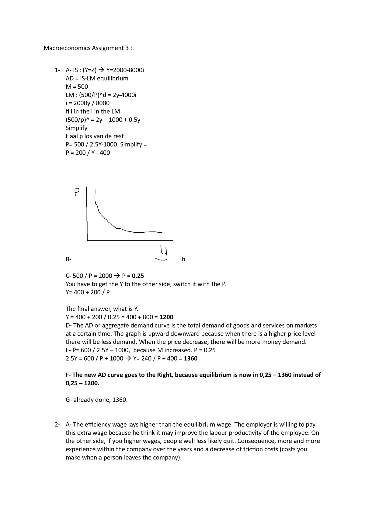 Ass 3 Macro Macroeconomics Assignment 3 1 A Is Y Z Y 00 8000i Ad Is Lm Equilibrium M Studeersnel