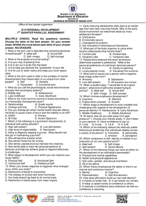 Perdev Final Exam With Answer Key - PERSONAL DEVELOPMENT QUARTER 2 ...