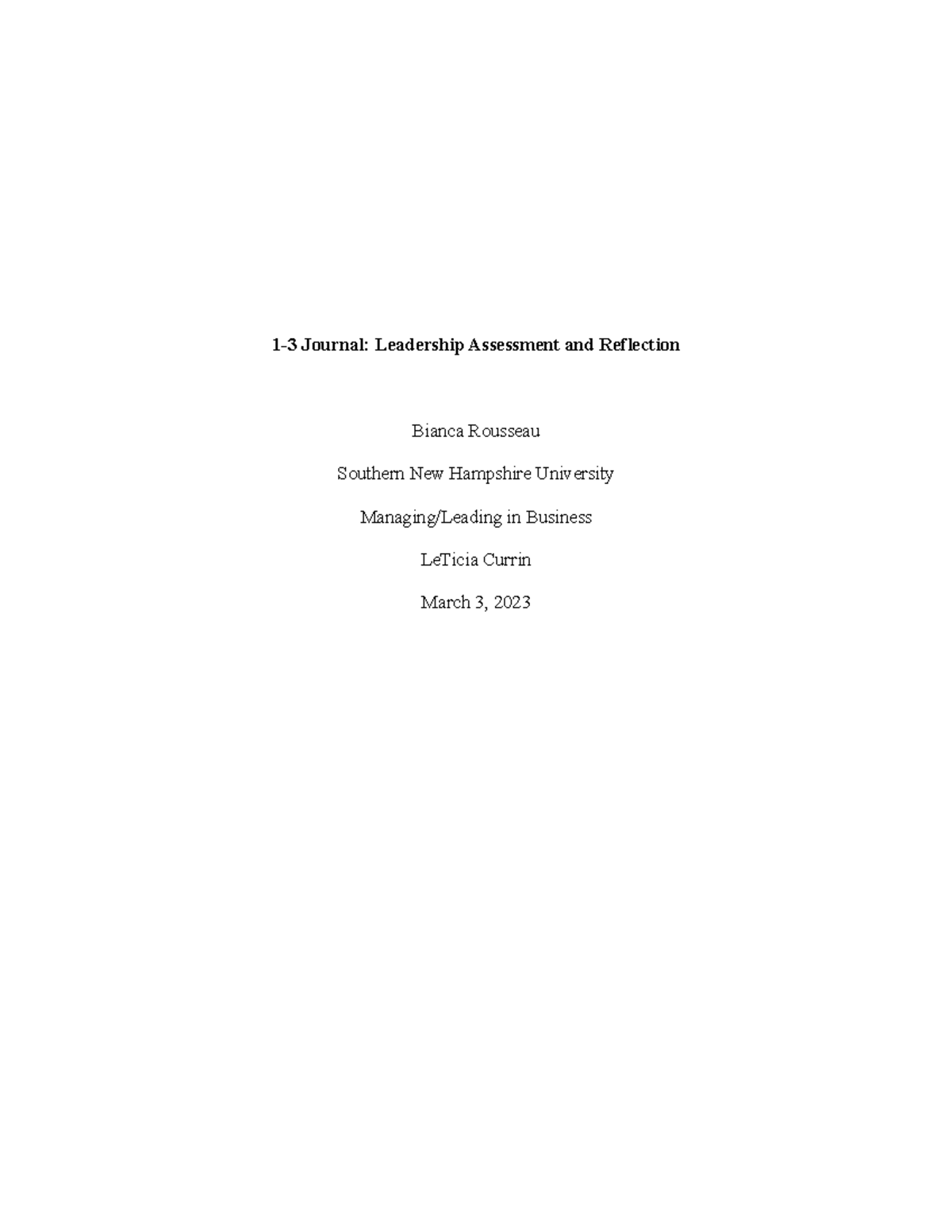1-3 journey - Journal - 1-3 Journal: Leadership Assessment and ...
