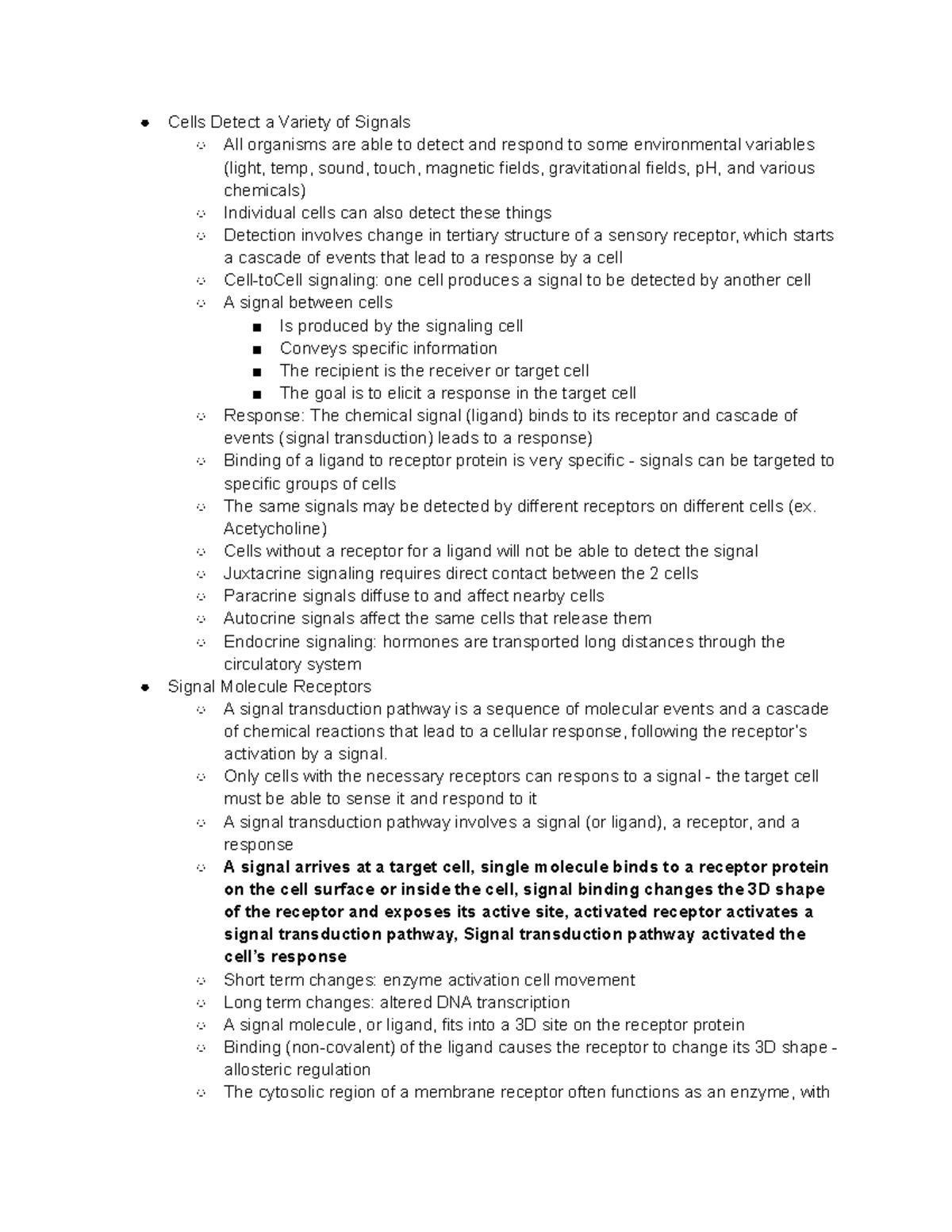 Ch 6 notes - Cells Detect a Variety of Signals All organisms are able ...