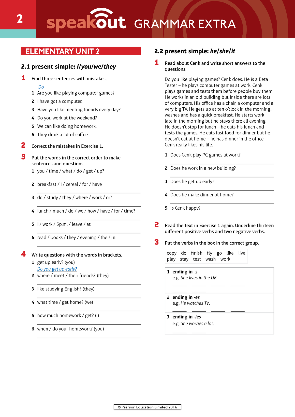 Speakout Grammar Extra Elementary Unit 2 - 1 © Pearson Education ...