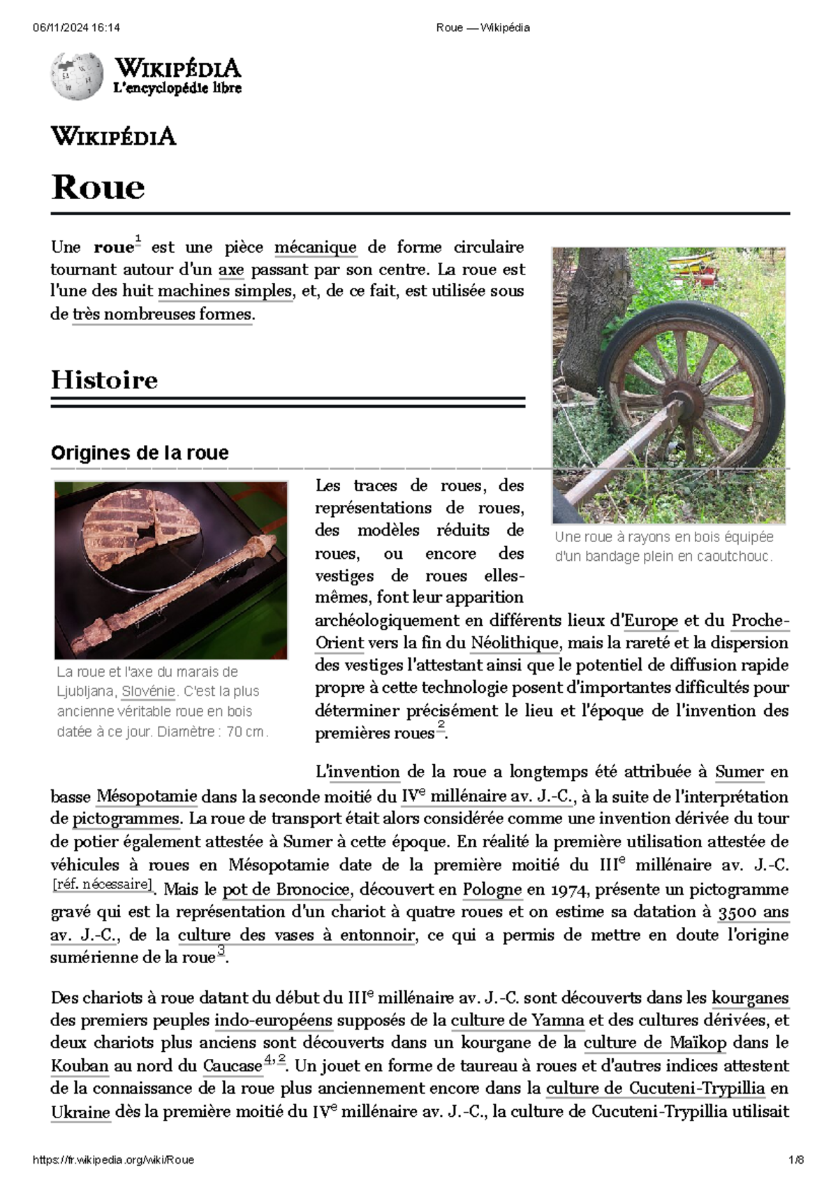 Roue — Wikipédia - DES NOTES - Une roue à rayons en bois équipée d'un ...