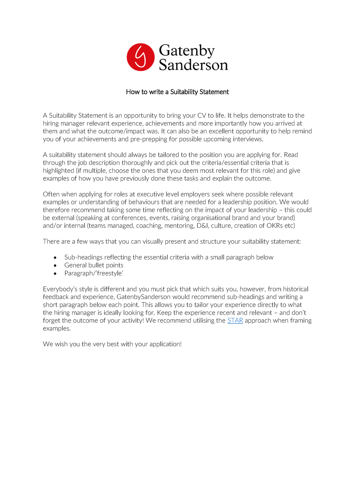 suitability statement vs cover letter