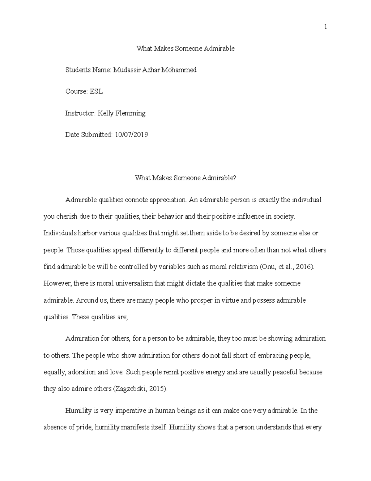 what makes someone admirable analysis essay