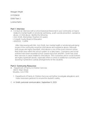 Task 1 document - Part 1: Interview A. Conduct an interview with a ...