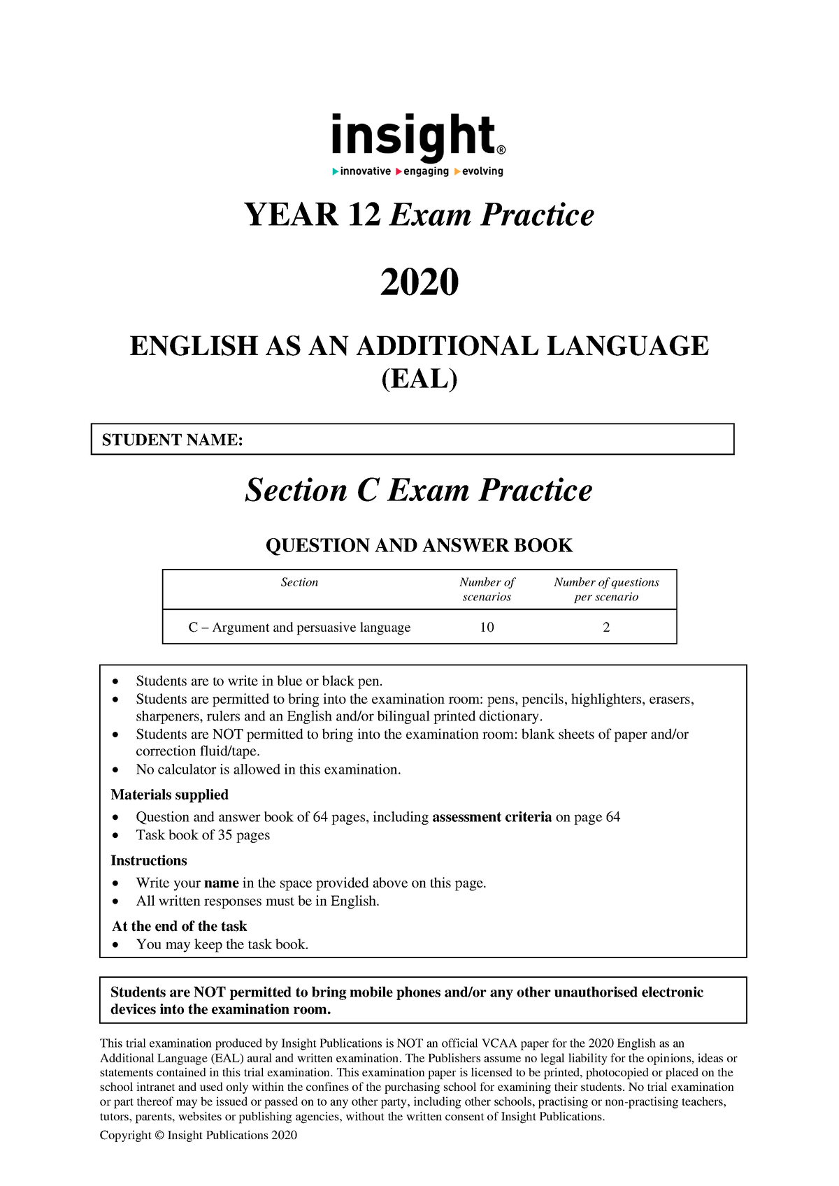 Year 12 EAL Section C QA   This Trial Examination Produced By Insight