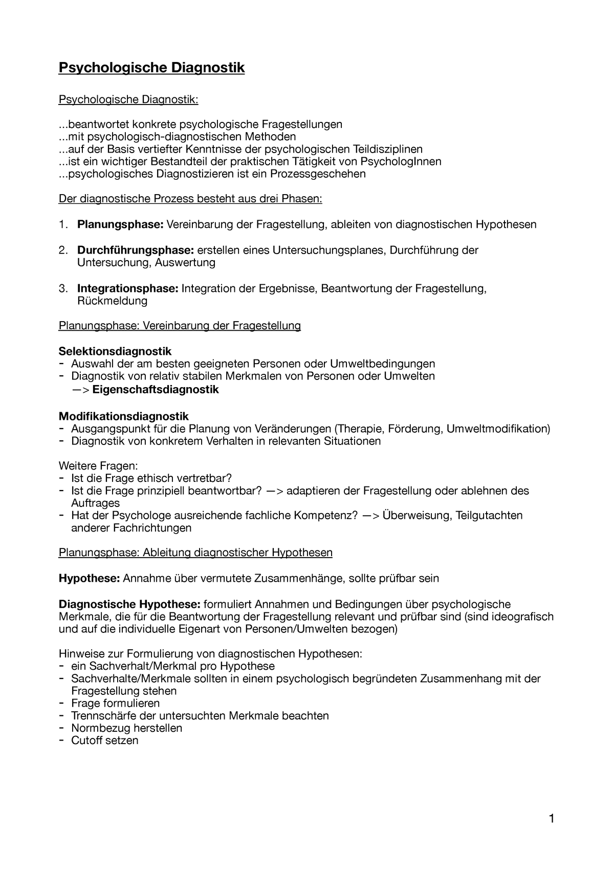 Diagnostik VO: alle Foliensätze zusammengefasst - DIAGNOSTIK Bei einem  psychologischen Test (a) - Studocu