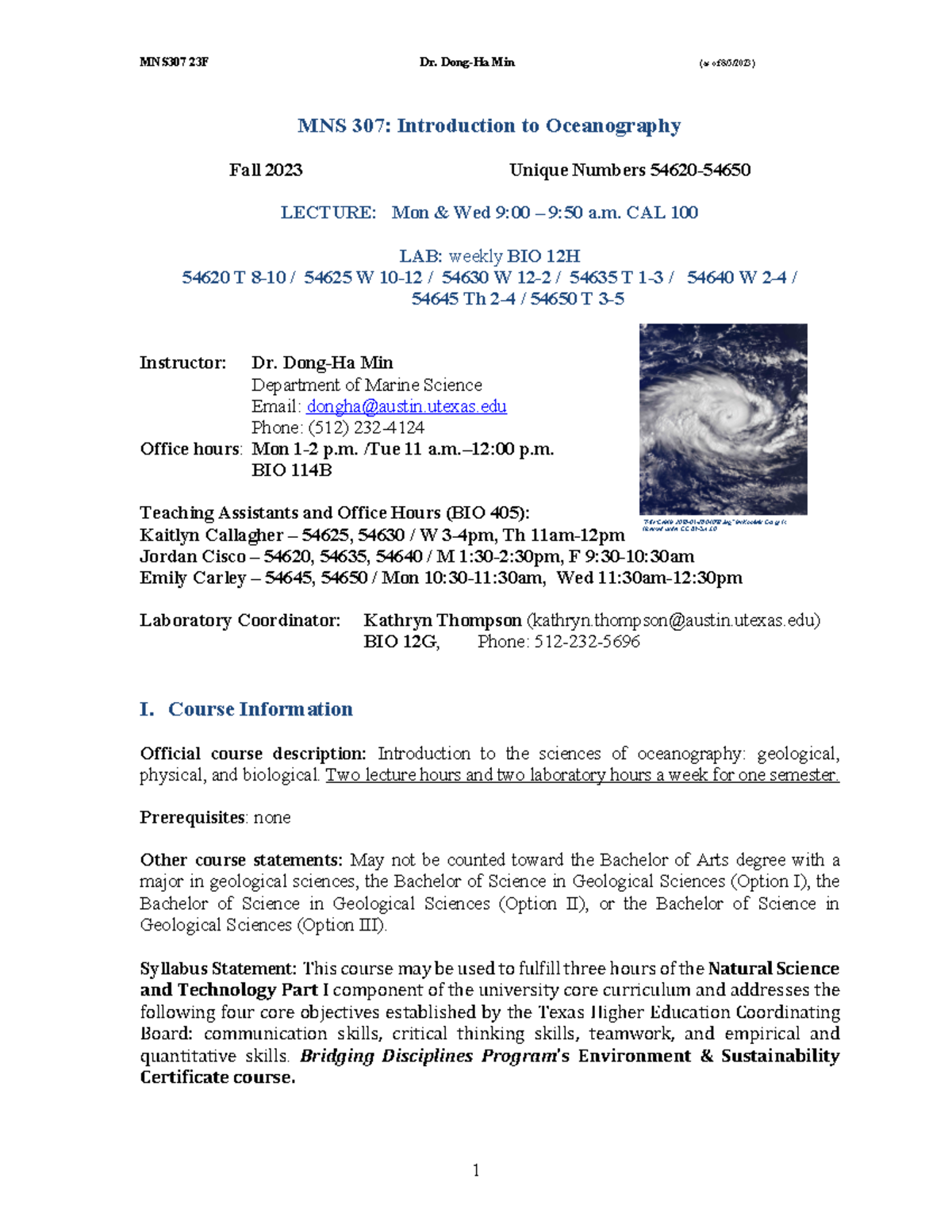 Intro to Oceanography Syllabus - MNS 307: Introduction to Oceanography ...