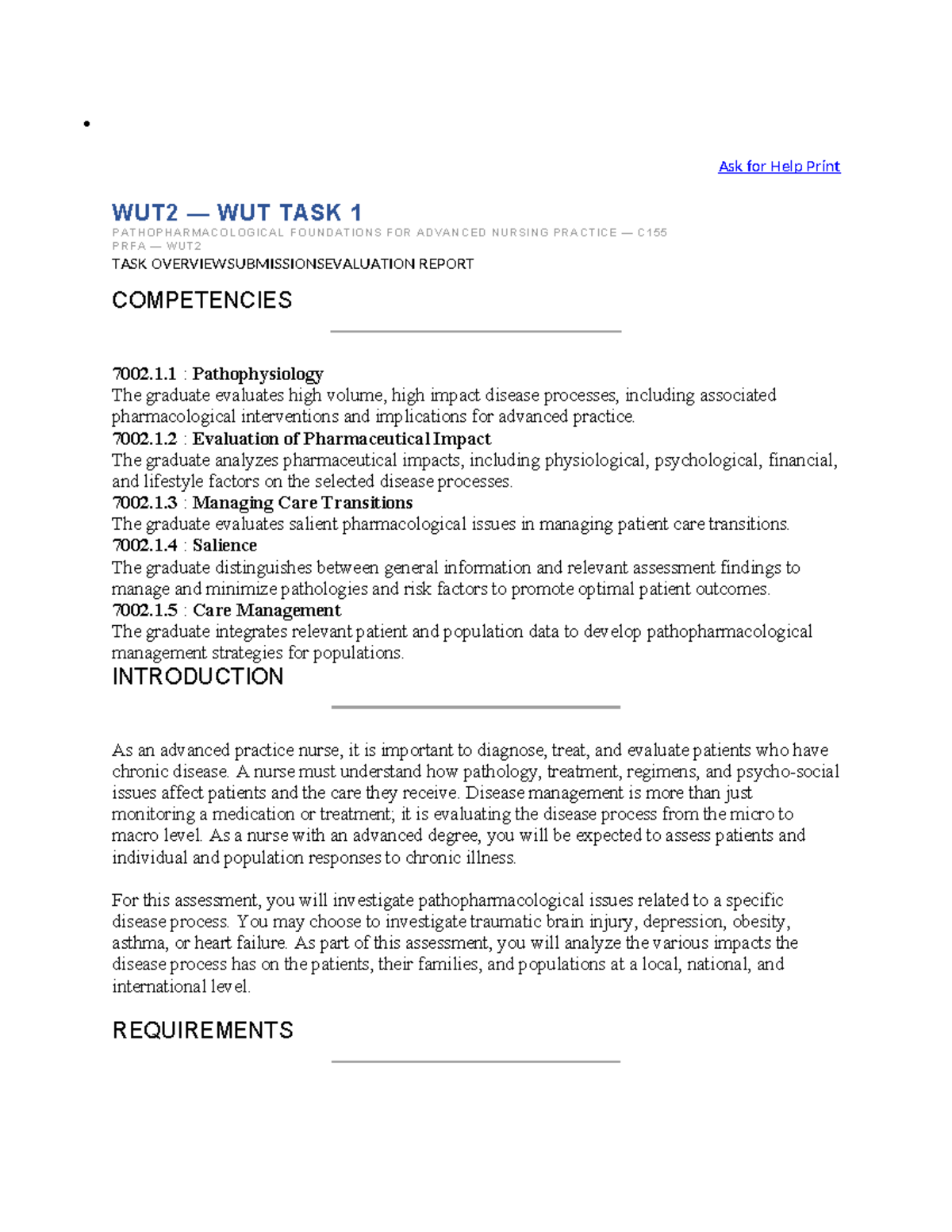 C155 Task Instructions Rubric 5 - Ask for Help Print WUT2 — WUT TASK 1 ...