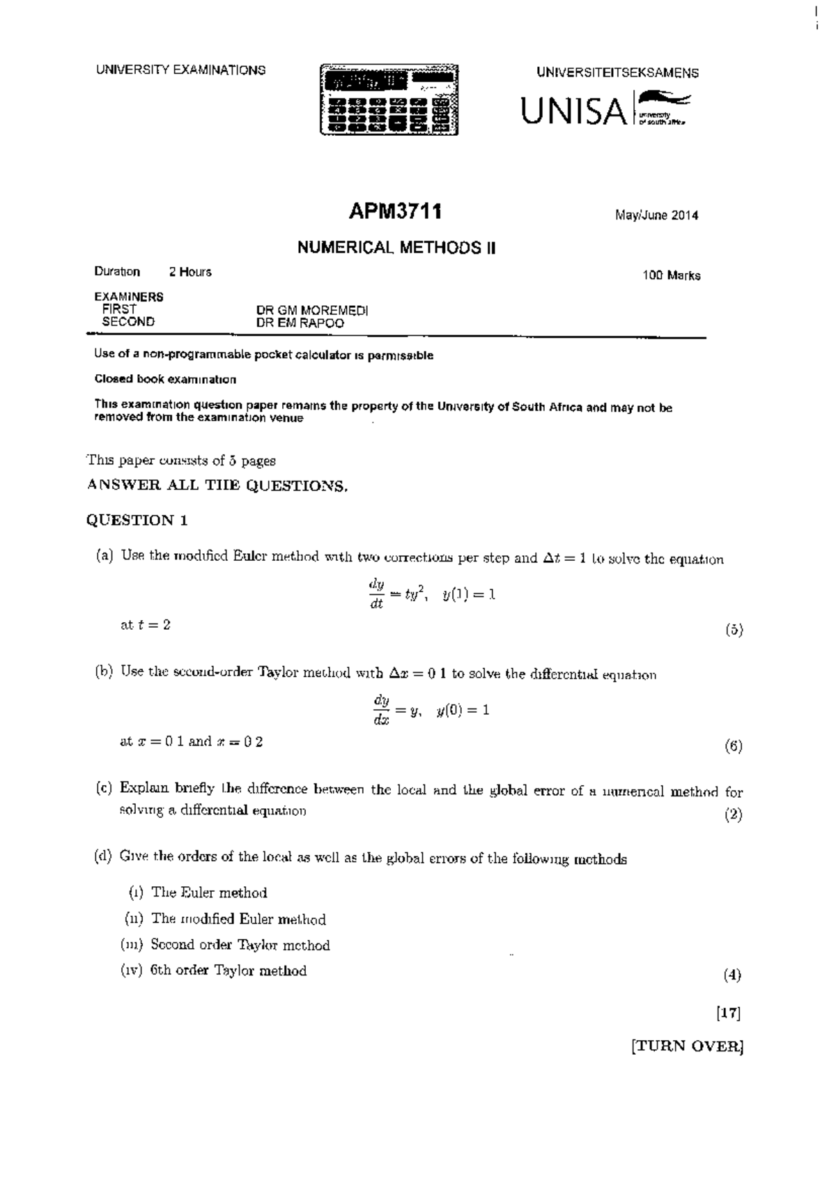 APM3711 2014 6 E 1 - Exam - APM3711 - Studocu