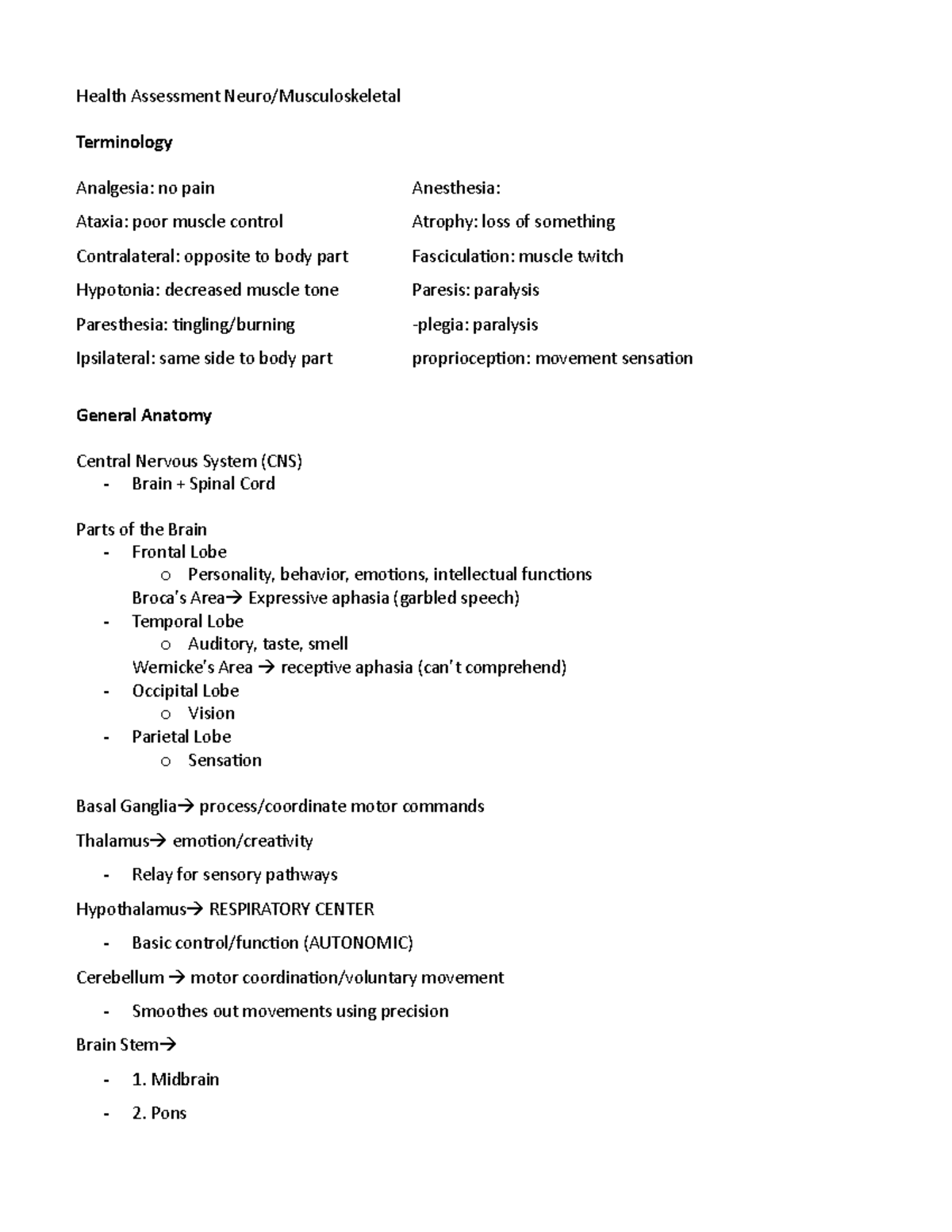 Health Assessment Neuro:Musculoskeletal - Health Assessment Neuro ...