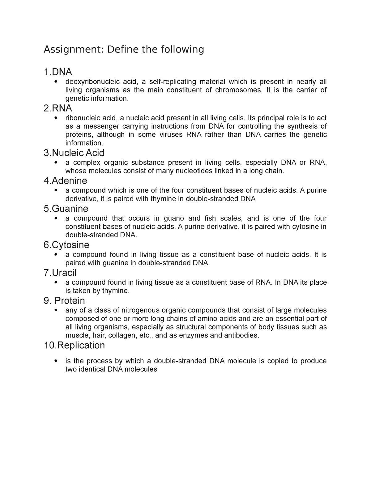 assignment 1 dna and rna