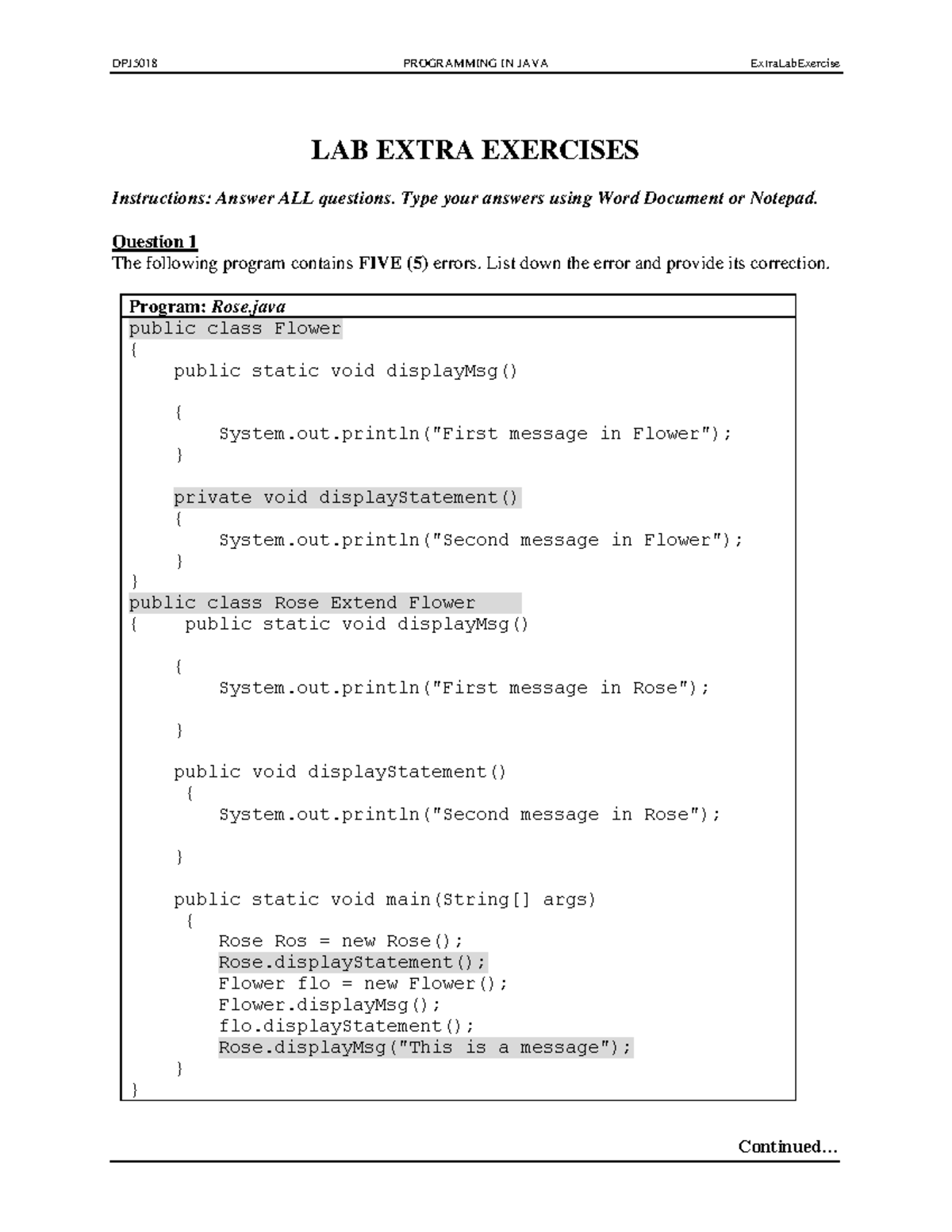 Extra Lab Exe - Programming in Java - MMU - StuDocu