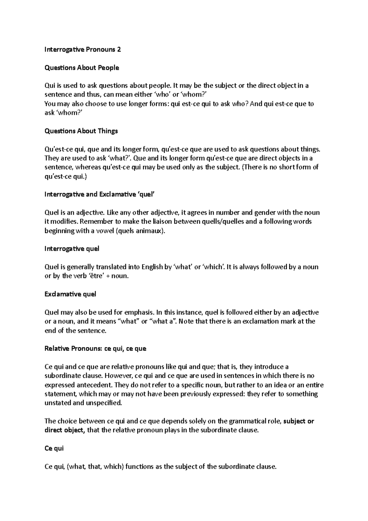 Interrogative Pronouns It May Be The Subject Or The Direct Object In