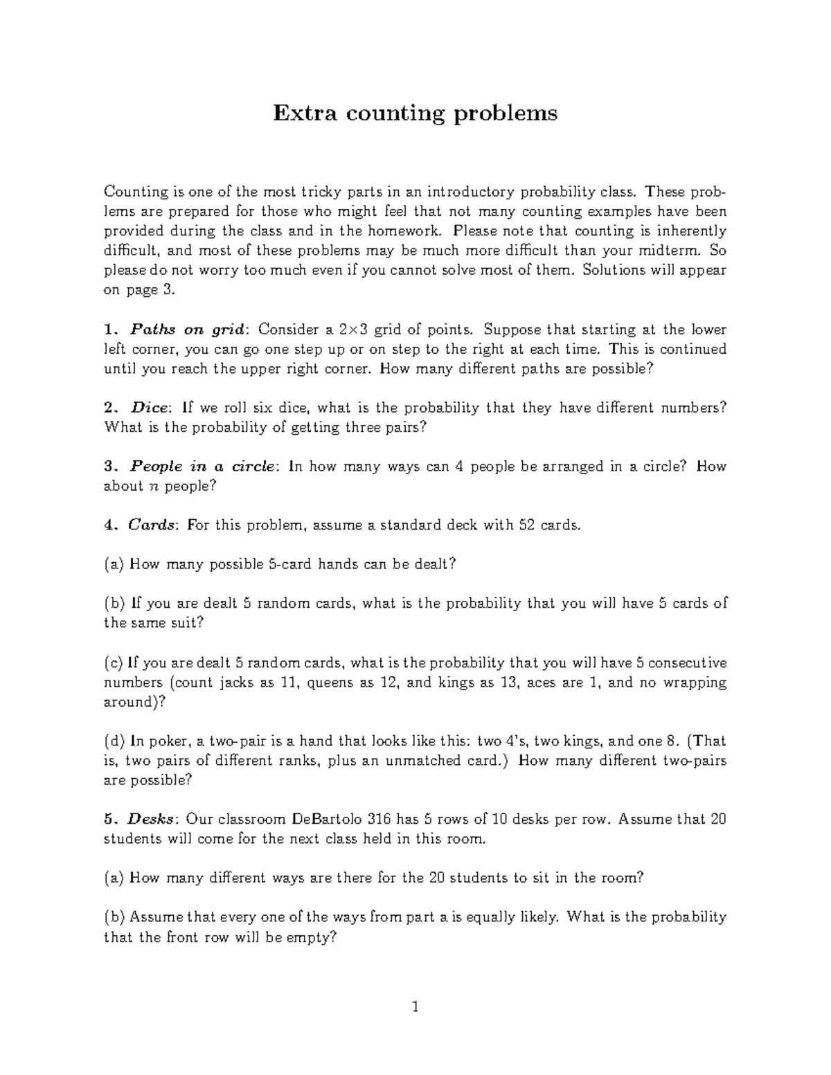 Midterm 1 practice - Stiver - Extra counting problems Counting is one ...