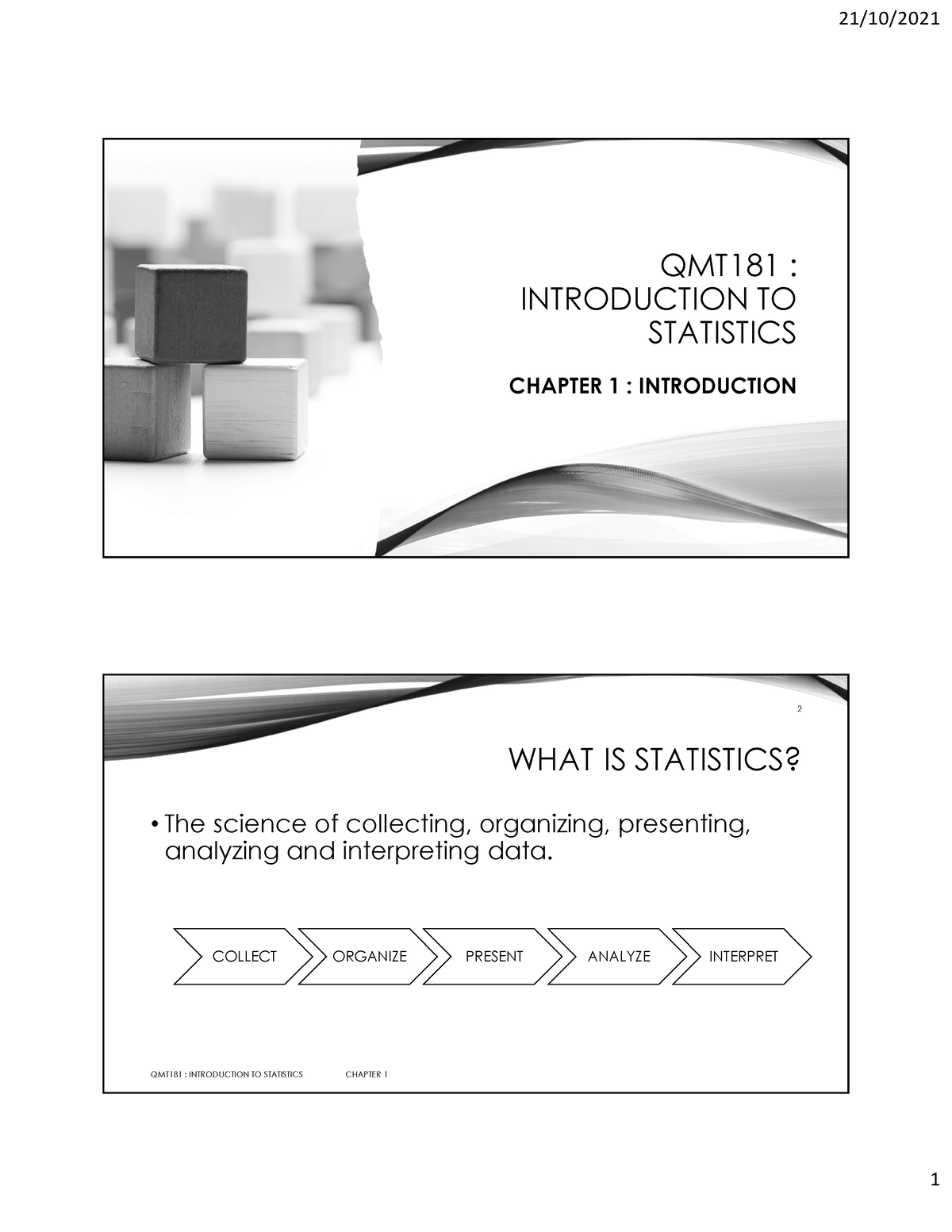 Chapter 1 Introductionchapter 1 - QMT181 : INTRODUCTION TO STATISTICS ...