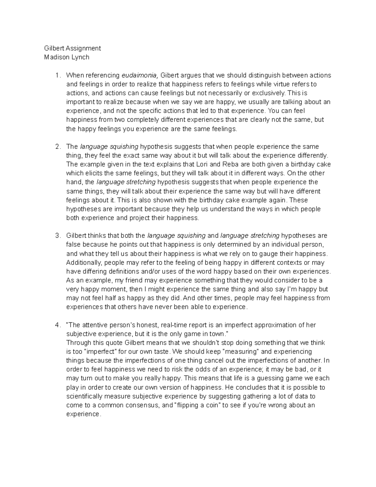 Gilbert Assignment - notes - Gilbert Assignment Madison Lynch When ...