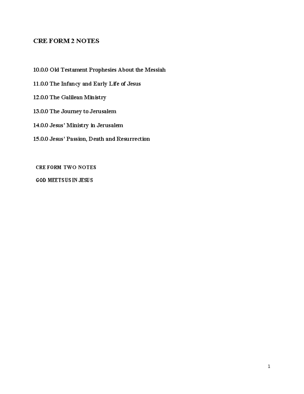 CRE FORM 2 Notes - Lecture - CRE FORM 2 NOTES 10.0 Old Testament ...