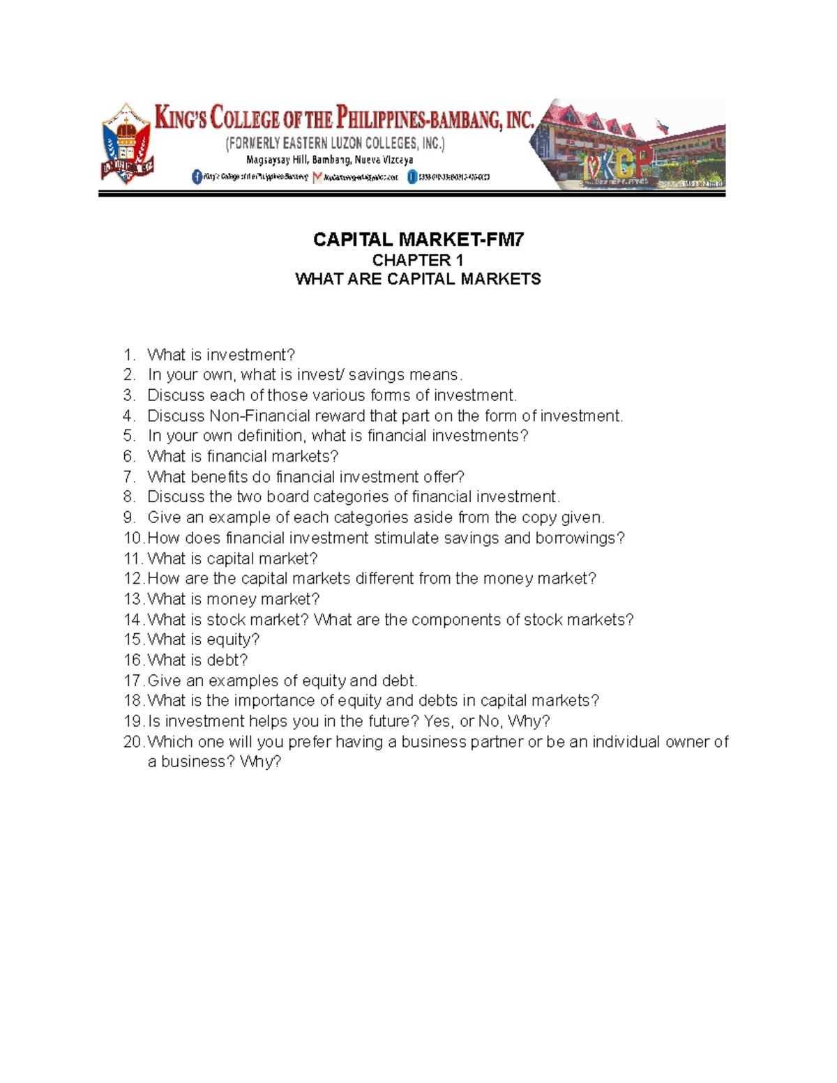 Capital Market activity chapter 1 5 - CHAPTER 1 WHAT ARE CAPITAL ...